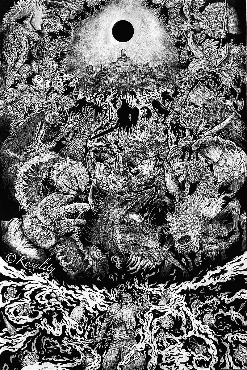 800x1199 Berserk x Dark Souls, art, berserk, dark souls, games, gaming, god hand, manga, HD phone wallpaper