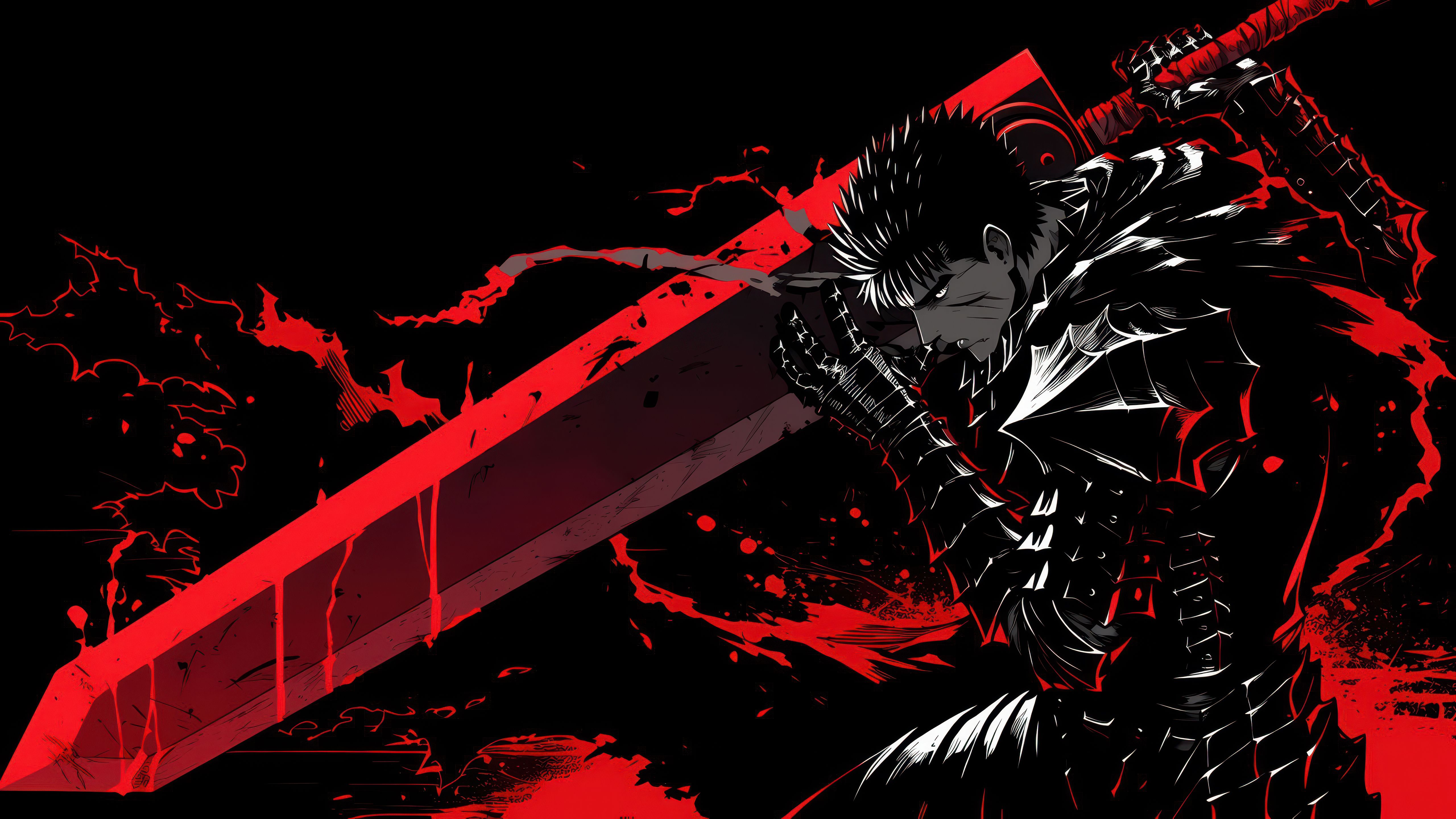 5120x2880 Guts (Berserk) Wallpaper 4K, Dark red, AMOLED, Neon art