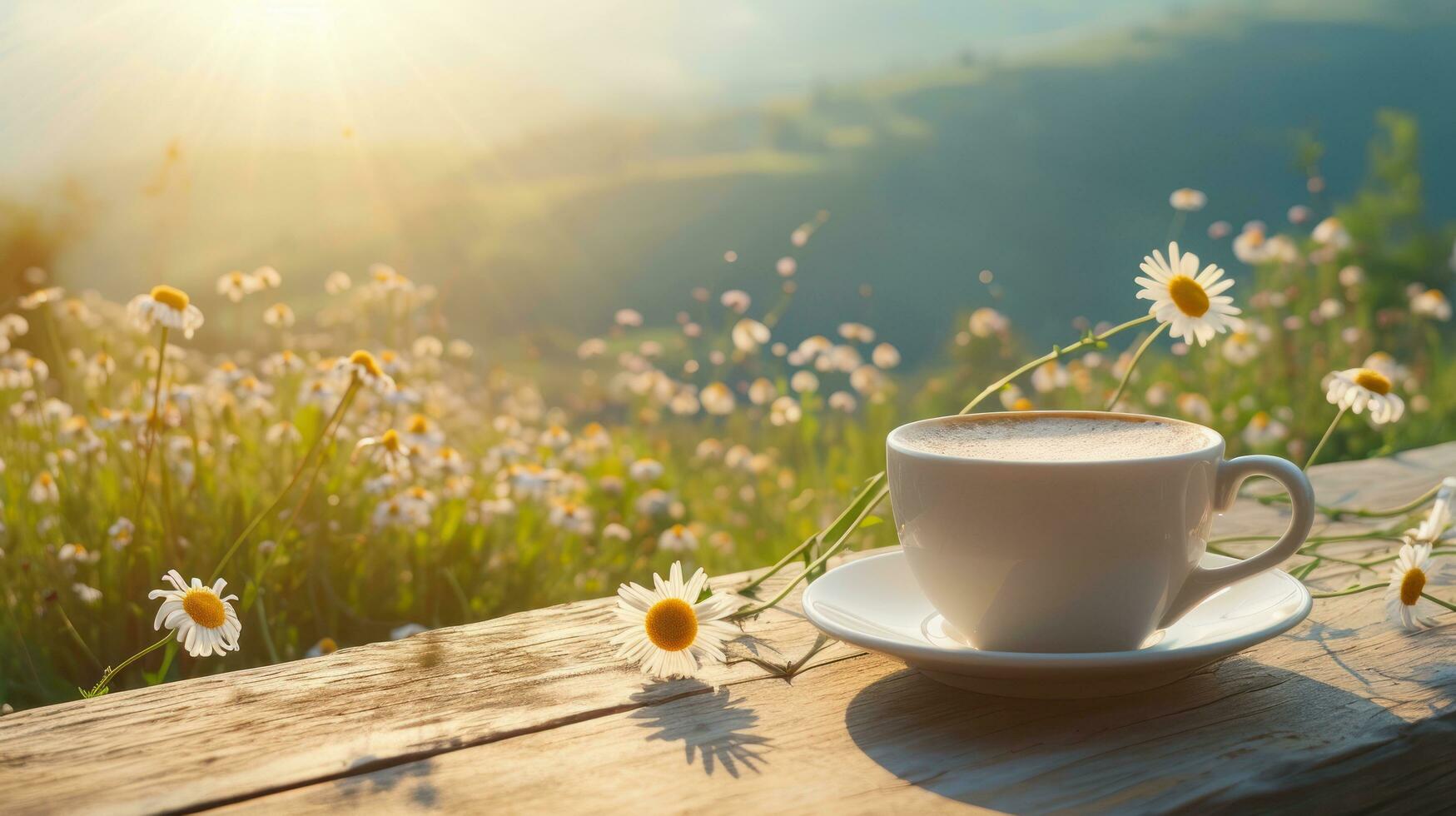 1749x980 AI generated beautiful advertisment photo of summer morning coffee with copy space