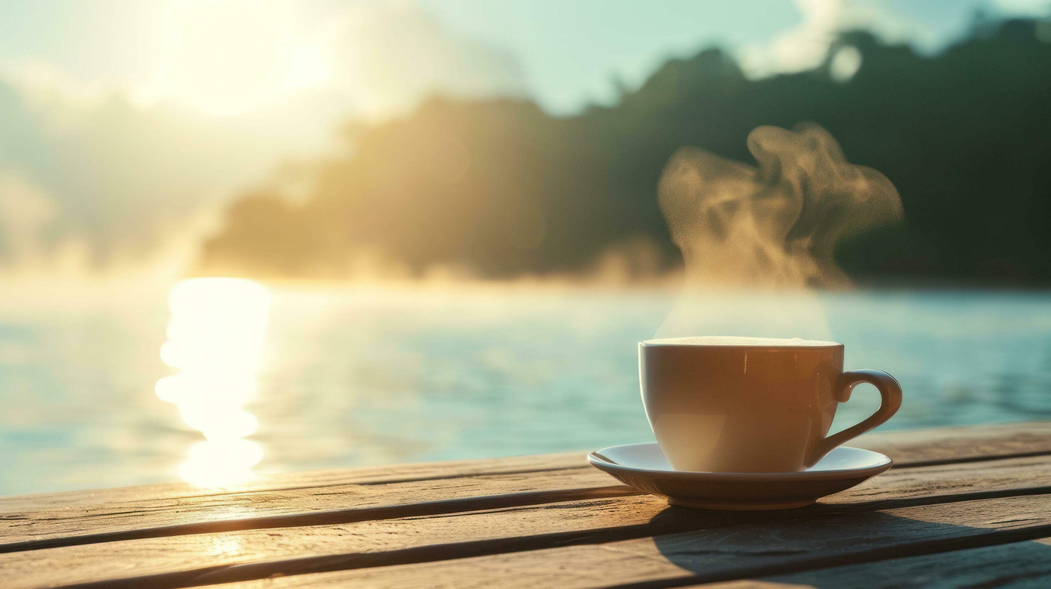 3497x1960 AI generated beautiful advertisment photo of summer morning coffee with copy space