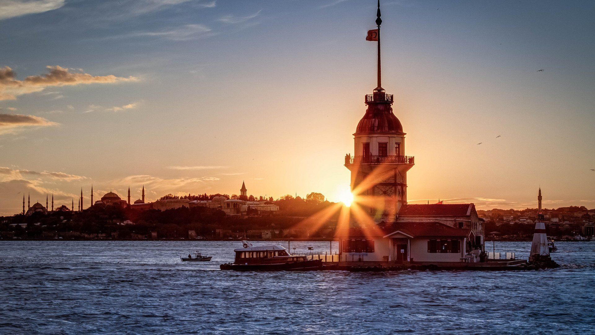 1920x1080 sultanahmet, Maidenand039s, Tower, Istanbul, Turkey, City, Sea, Seagull, Sunset, Beautiful Wallpaper HD / Desktop and Mobile Background