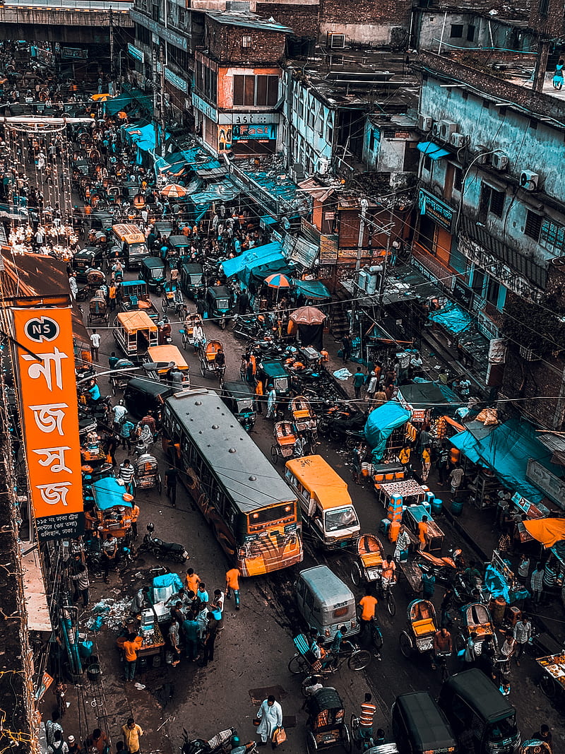 800x1067 Traffic, bangladesh, city, dhaka, orange and teal, HD phone wallpaper
