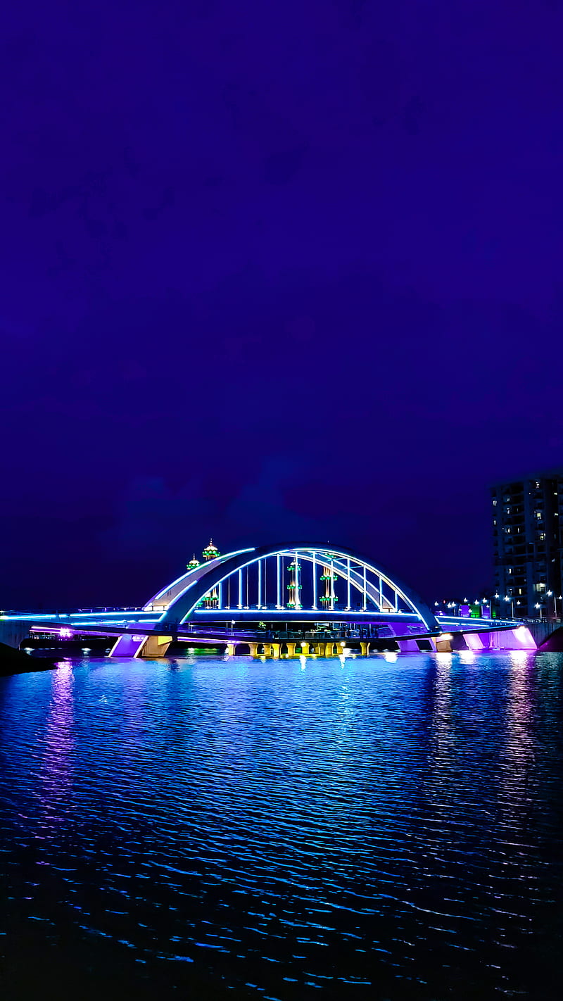 800x1422 Nirjhor, dhaka, bangladesh, lake, nightlight, dark, blue, lights, HD phone wallpaper
