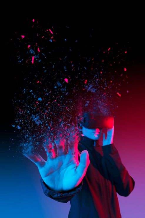 493x740 Person juggling floating screens Image