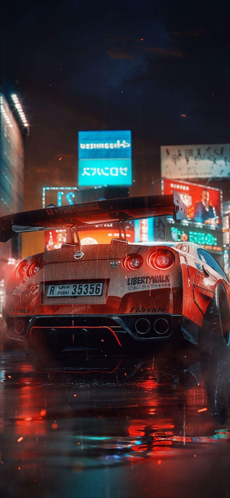 736x1592 Red Sports Car Driving at Night with Billboards. Best jdm cars wallpaper, Gtr wallpaper iphone, Best nissan gtr wallpaper