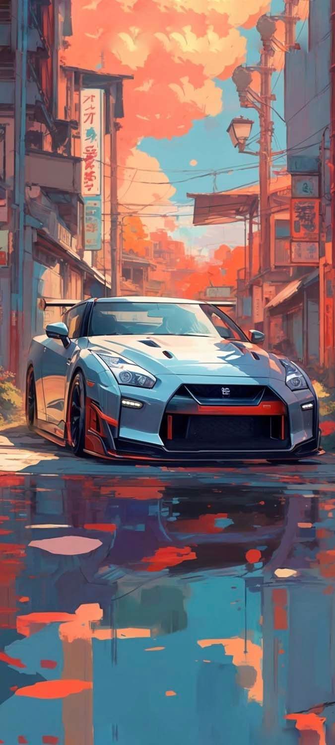 675x1500 Nissan GTR Art iPhone Wallpaper 4K