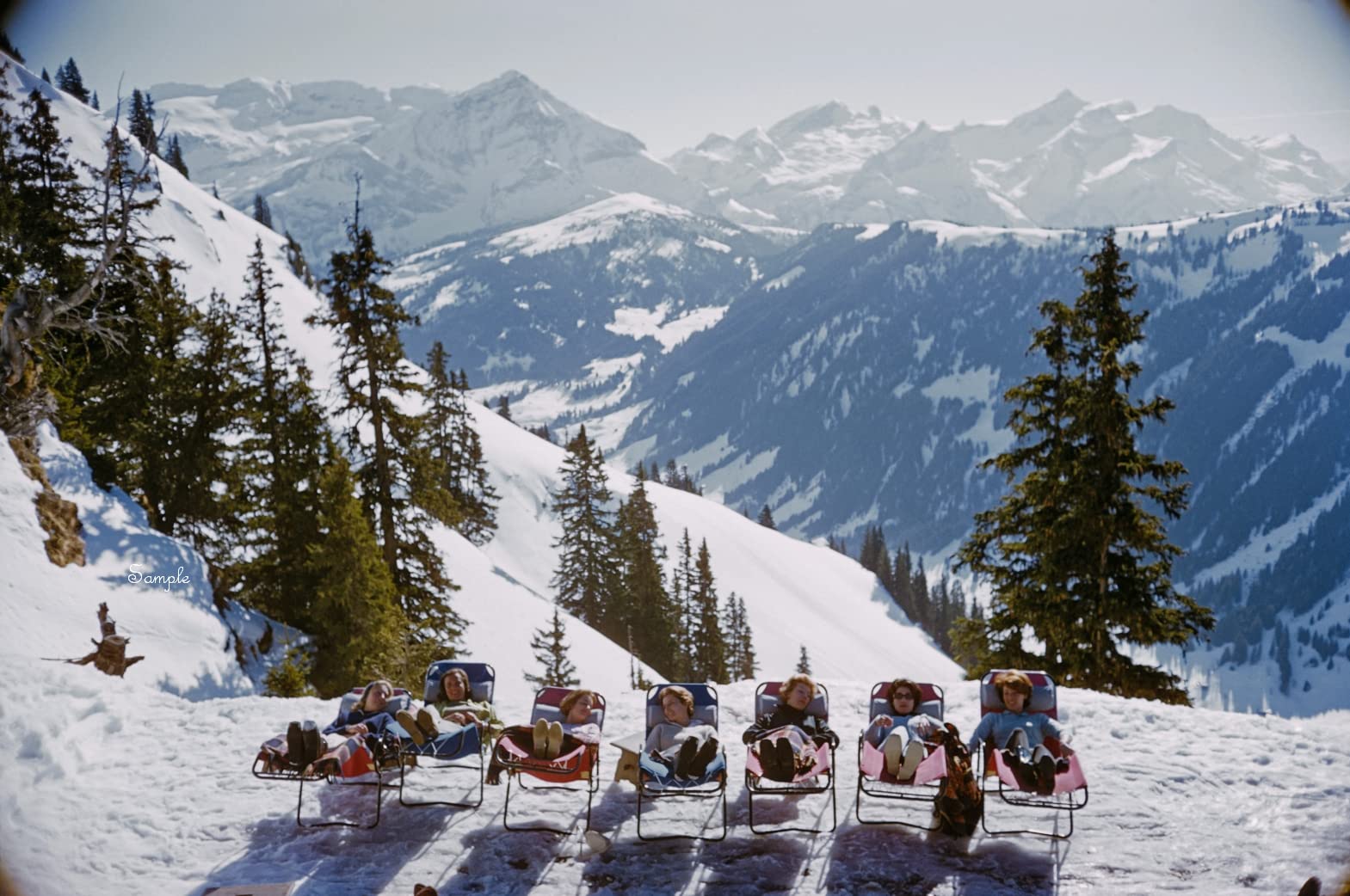 1569x1042 SLIM AARONS Lounging in Gstaad skiing print. wall art gallery lustre photo, Palm Springs, mountains, picture, fine art print (20x30): Posters & Prints