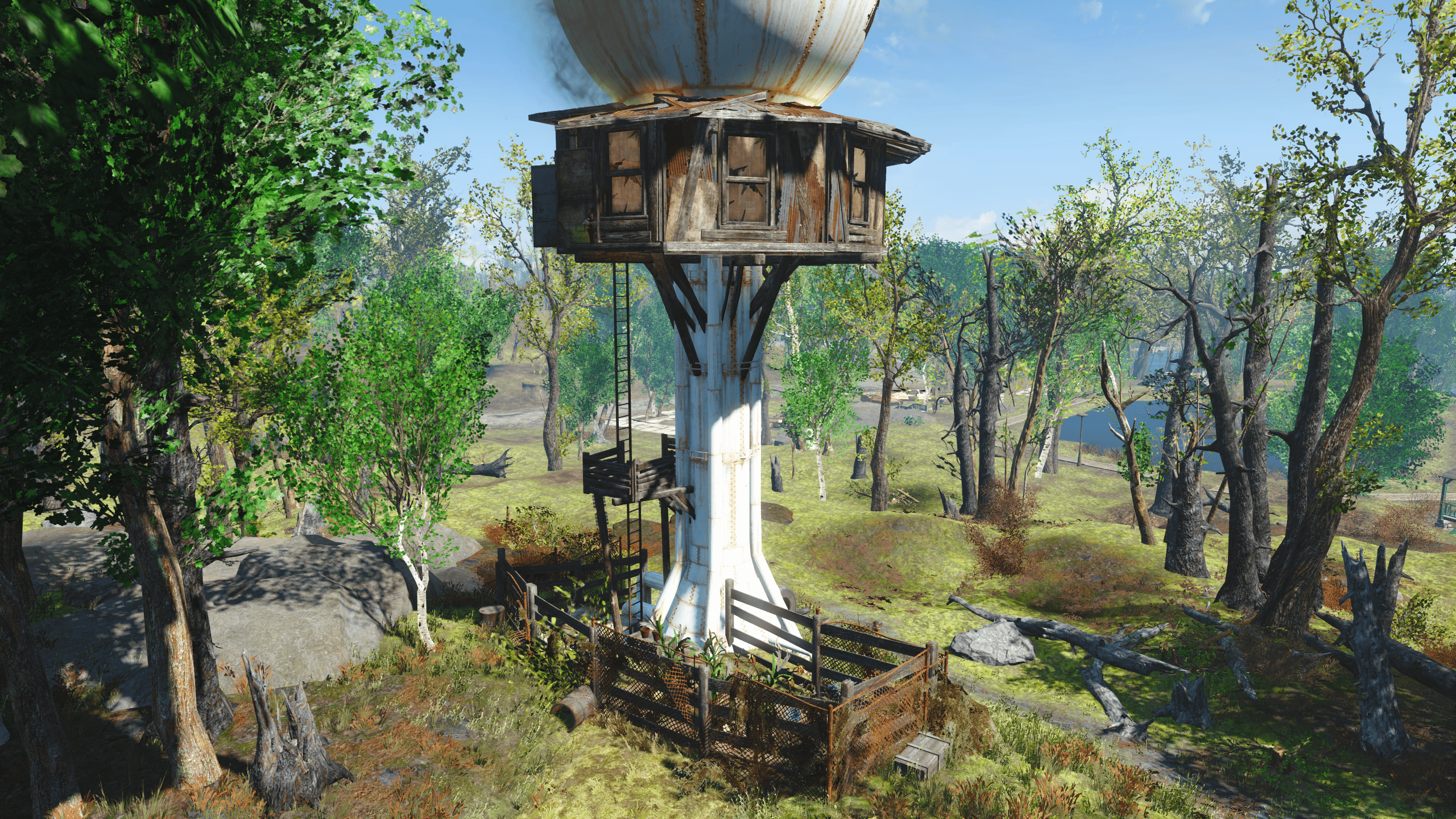 2560x1440 Here's my attempt at a water tower home, although far from perfect, it has most of what you might need! Full build vid in the comments!