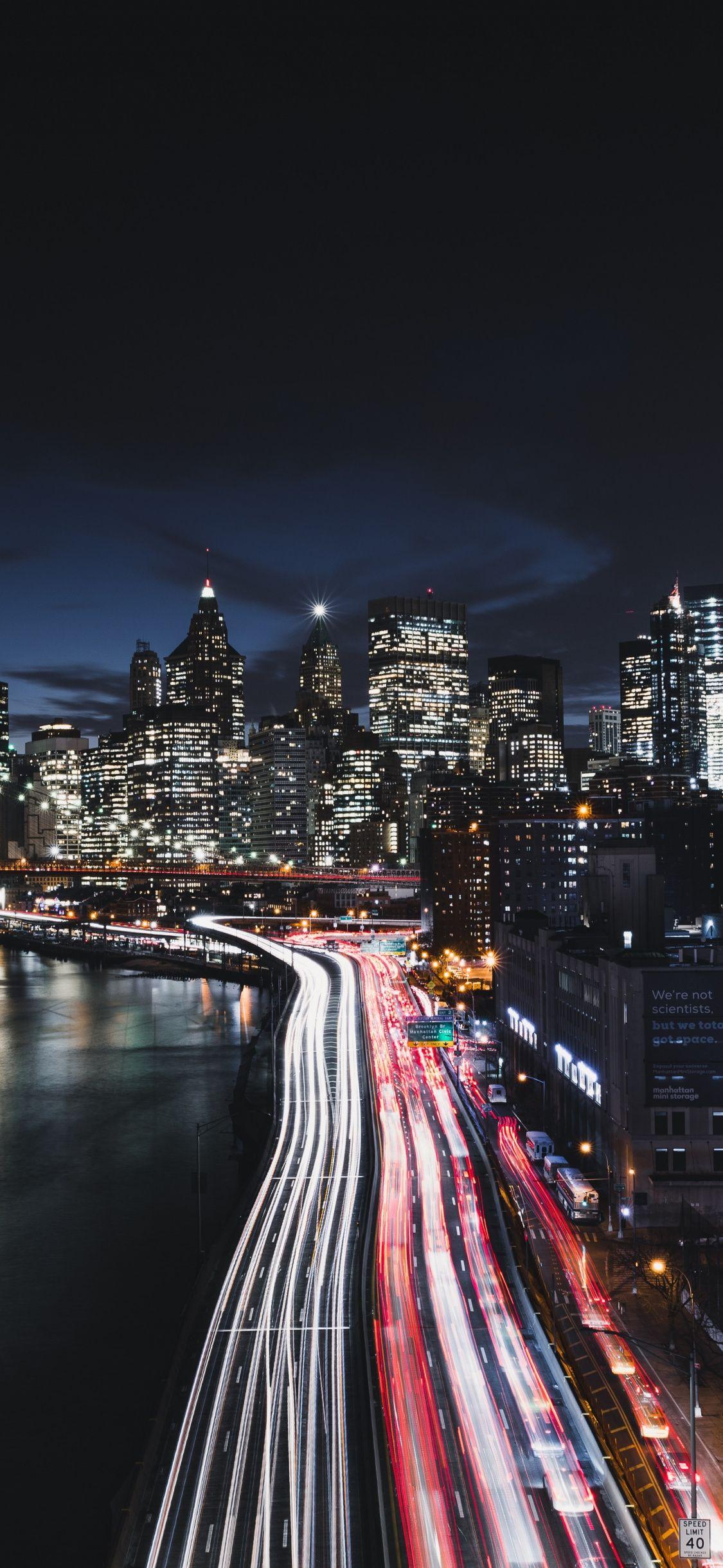 1125x2436 New York, City, Night, Road, Buildings, Wallpaper City