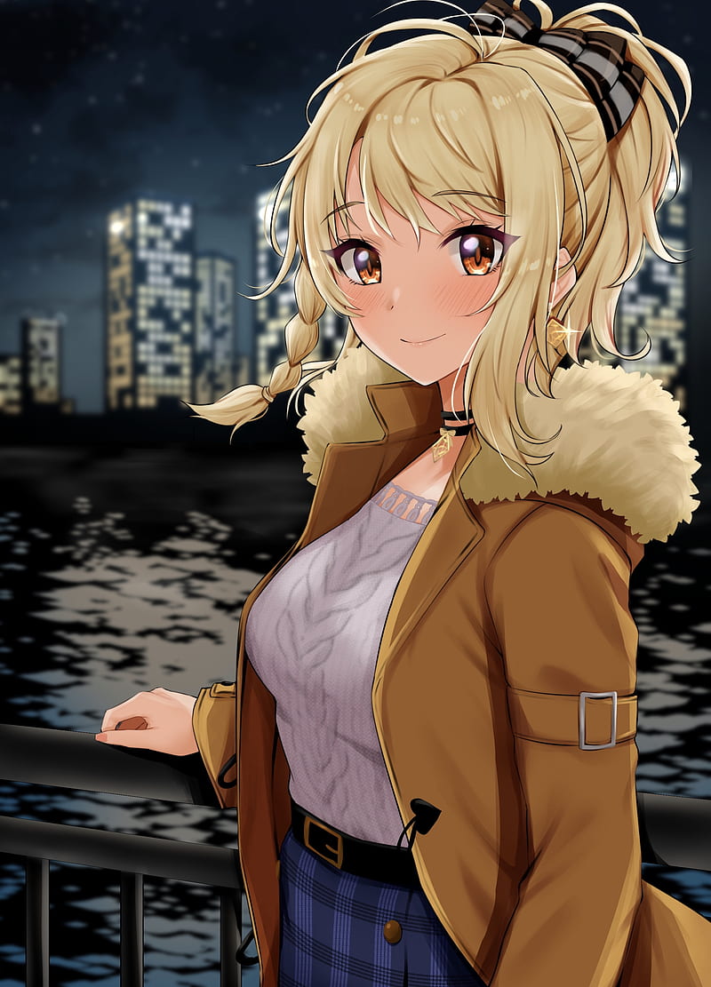 800x1111 Love live, miyashita ai, blonde, coat, nijigasaki high school, blushes, smiling, HD phone wallpaper