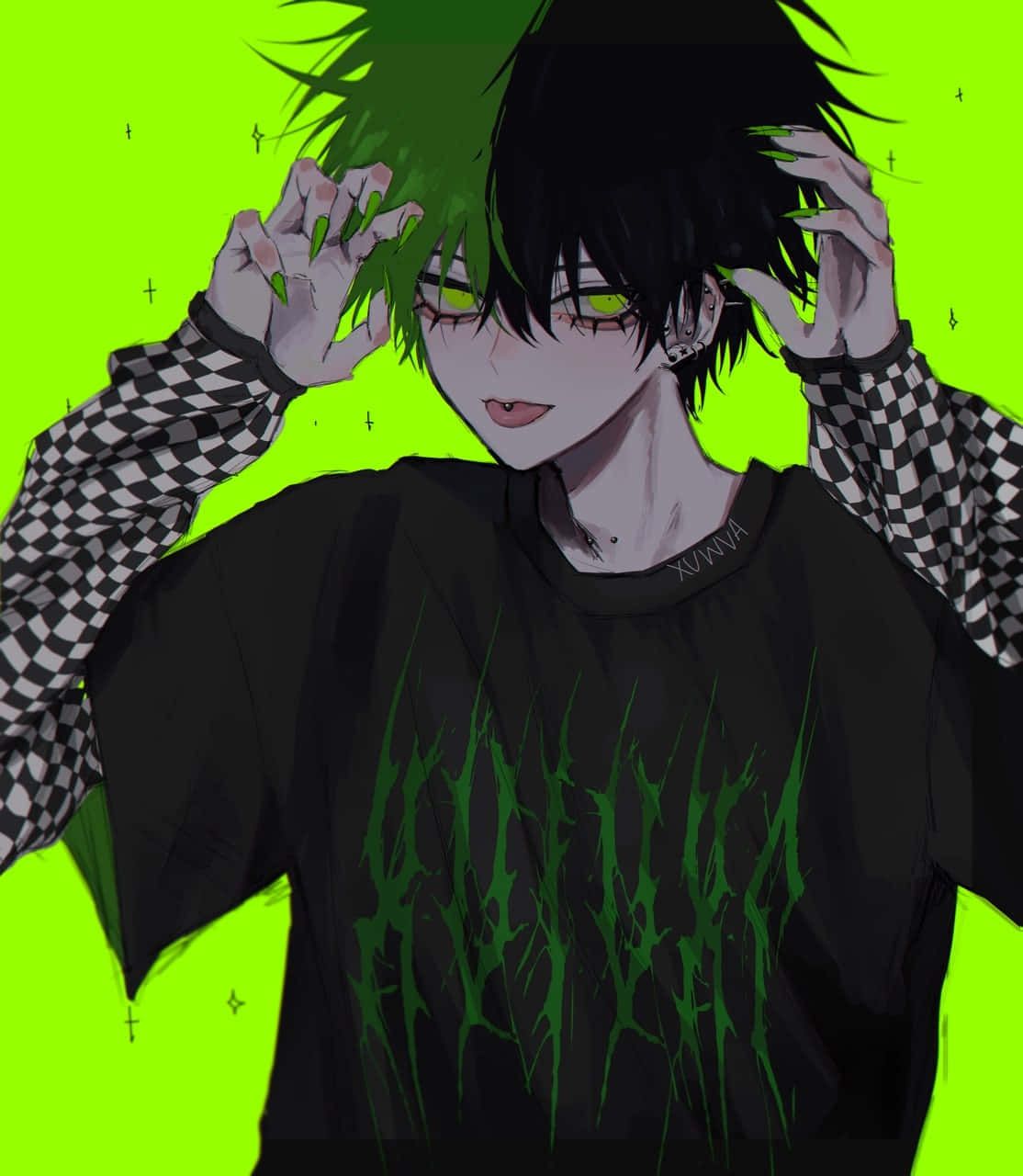 1114x1280 Download Grunge Aesthetic Anime Boy Green Backdrop Wallpaper