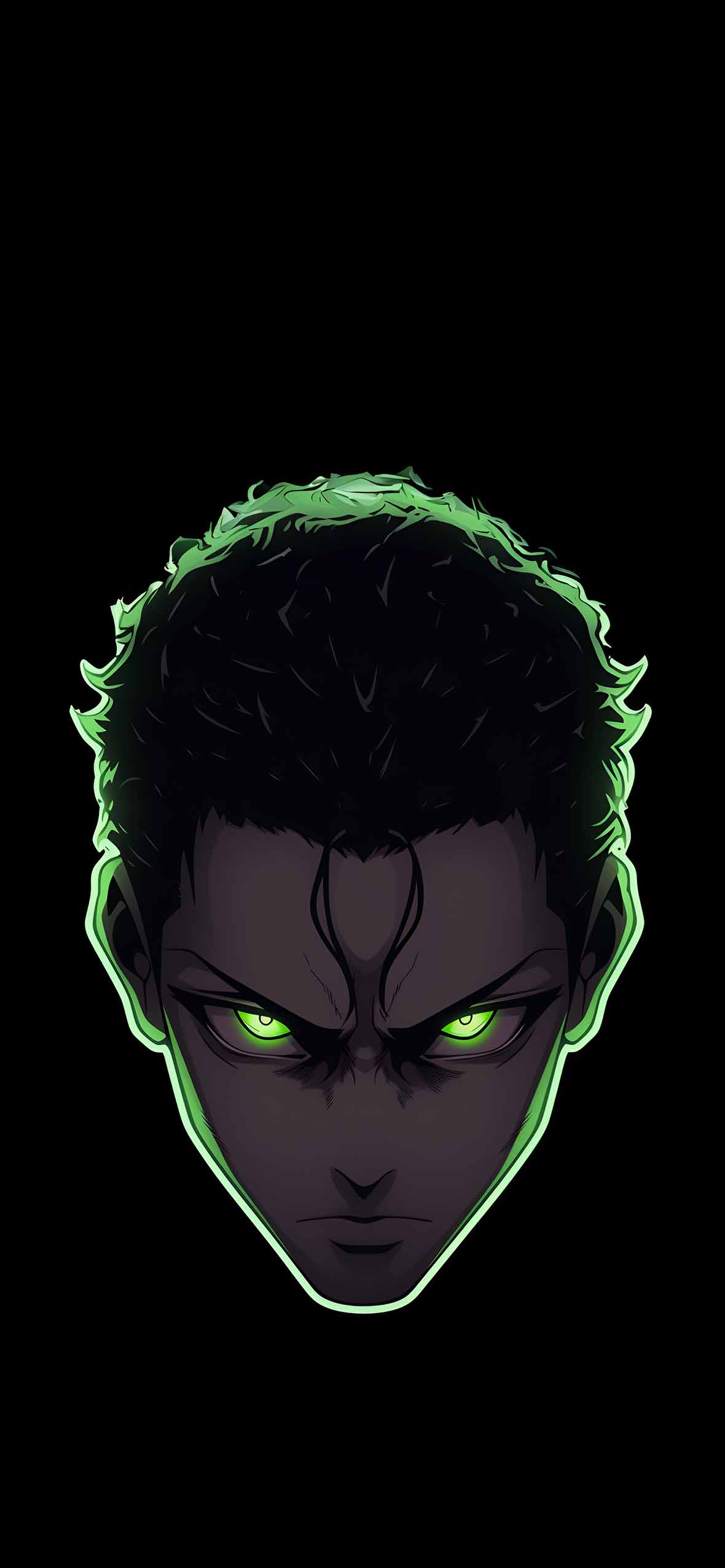 1180x2554 Anime Boy Green Glow Dark Wallpaper Minimalist Wallpaper