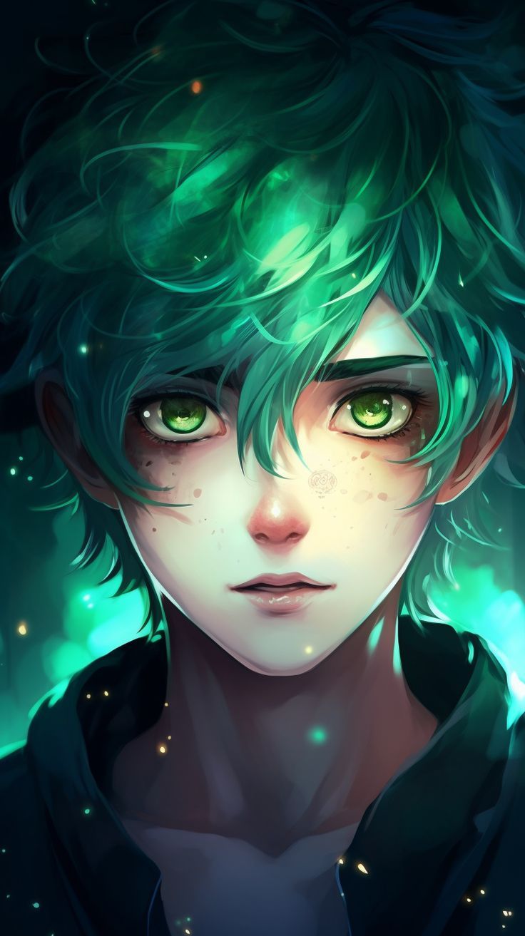 736x1313 Anime wallpaper. Cool anime boy. green hair. green eyes. anime face