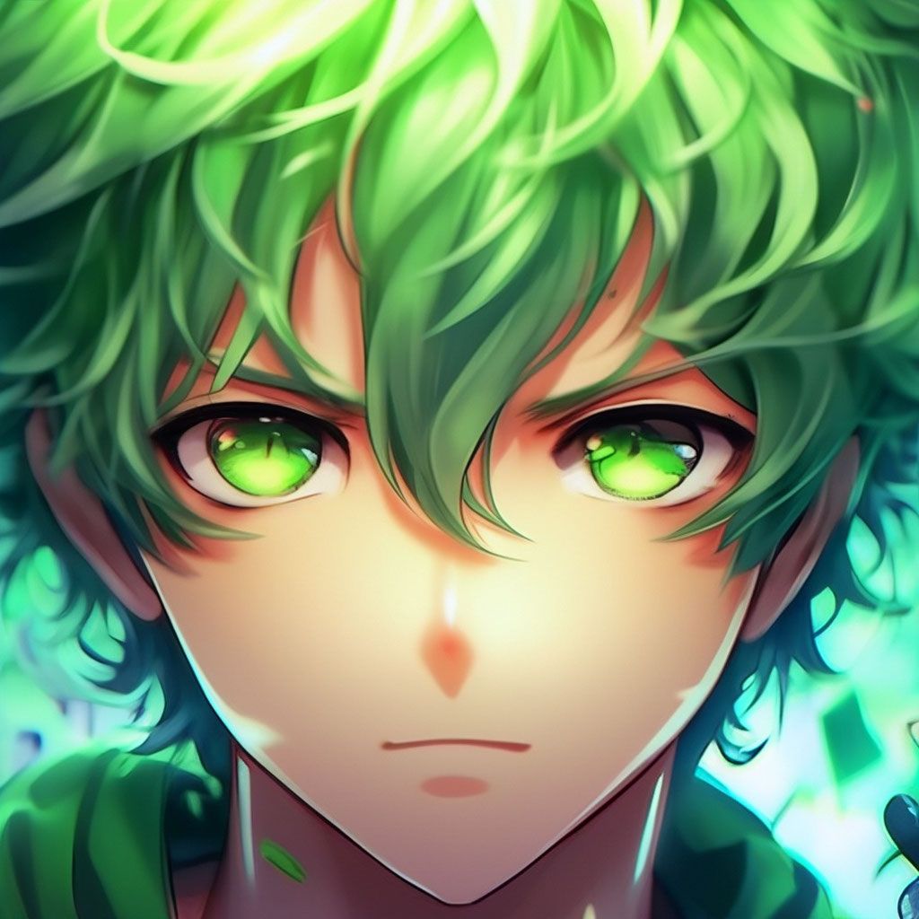 1024x1024 Anime, cute korean guy, handsome, big eyes, green hair , wallpaper, high detail
