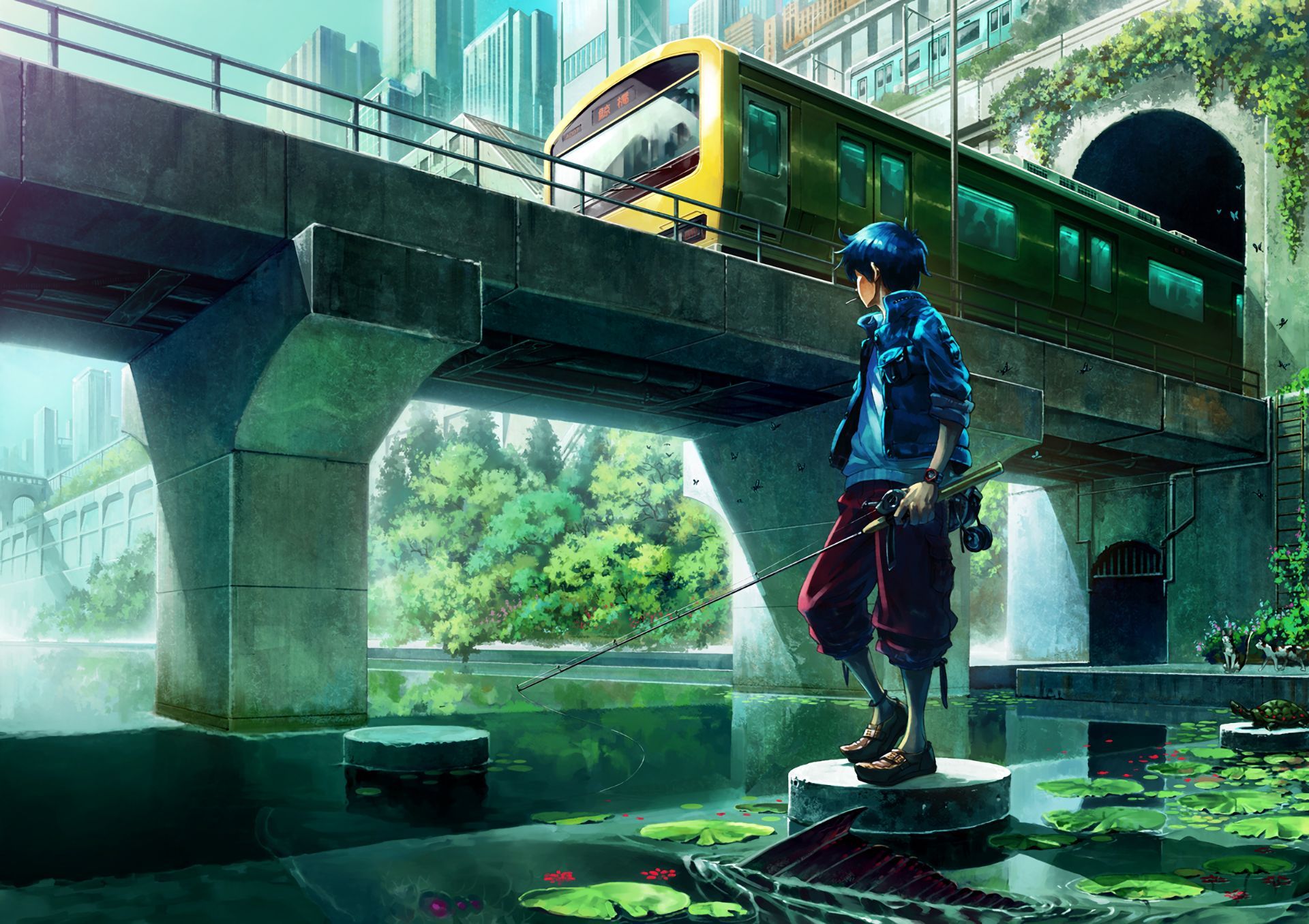 1920x1356 Phone wallpaper: Anime, Boy, Tree Lined, Umbrella 1047084
