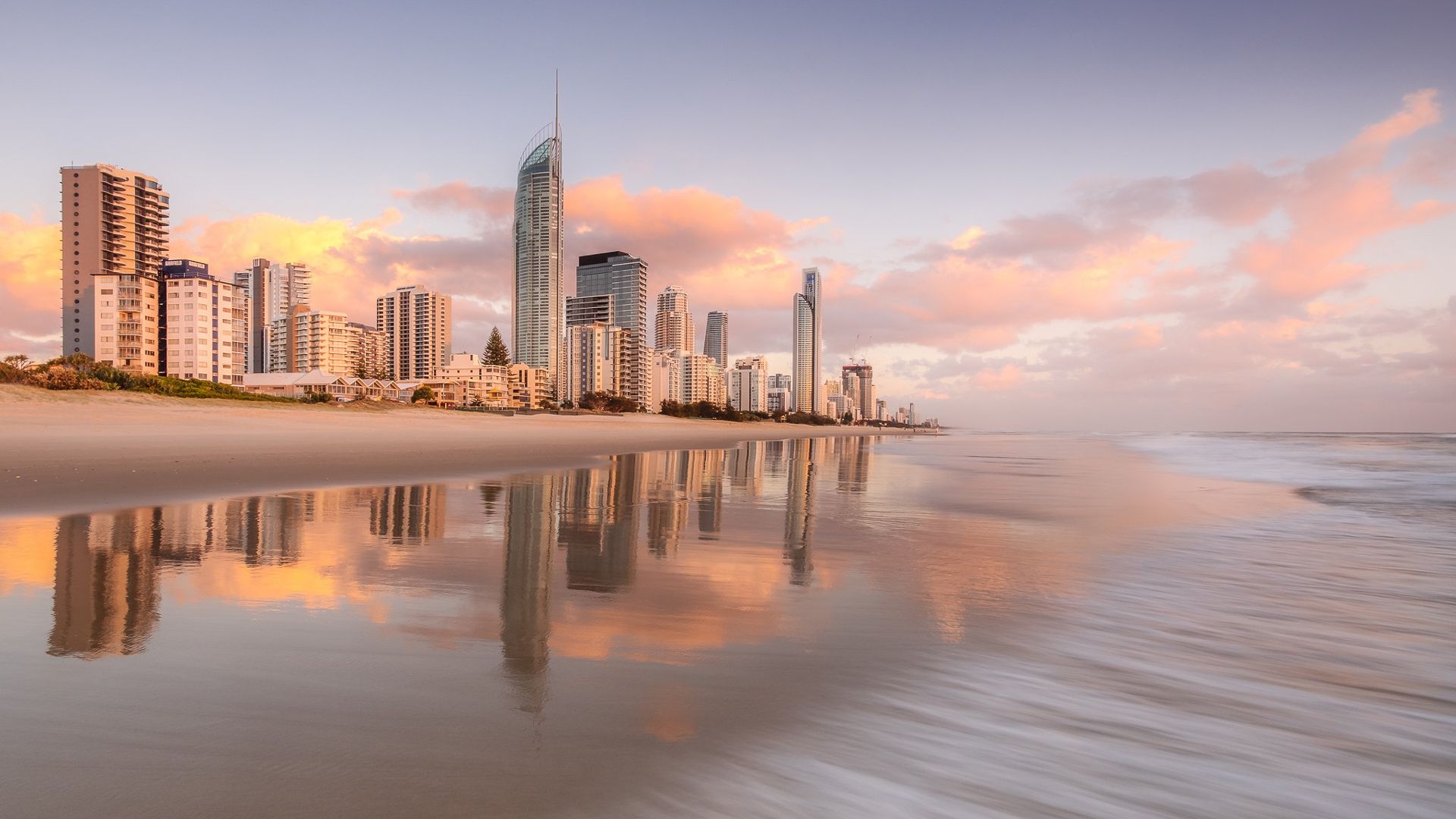 1920x1080 Australia Brisbane Gold Coast Ocean During Sunrise HD Travel Wallpaper