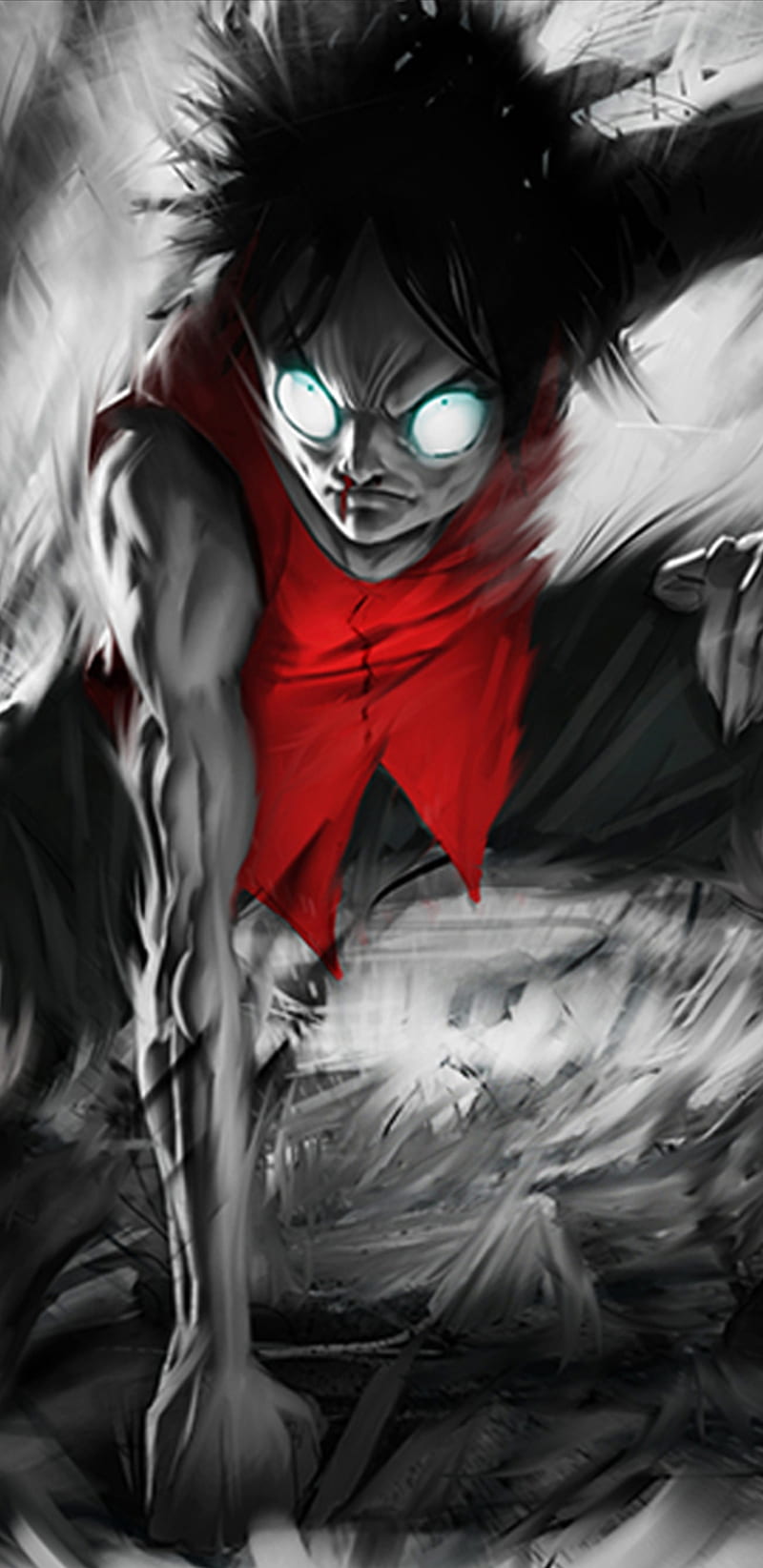 800x1644 One Piece angry, anime, black, blue, eyes, gray, red, ruffy, HD phone wallpaper