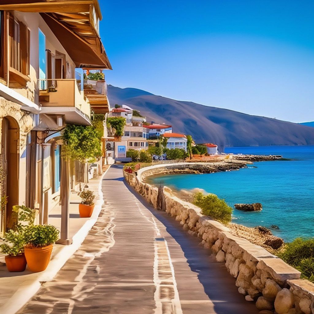 1024x1024 Kos Island Greece. Streets with sea views. Professional photo