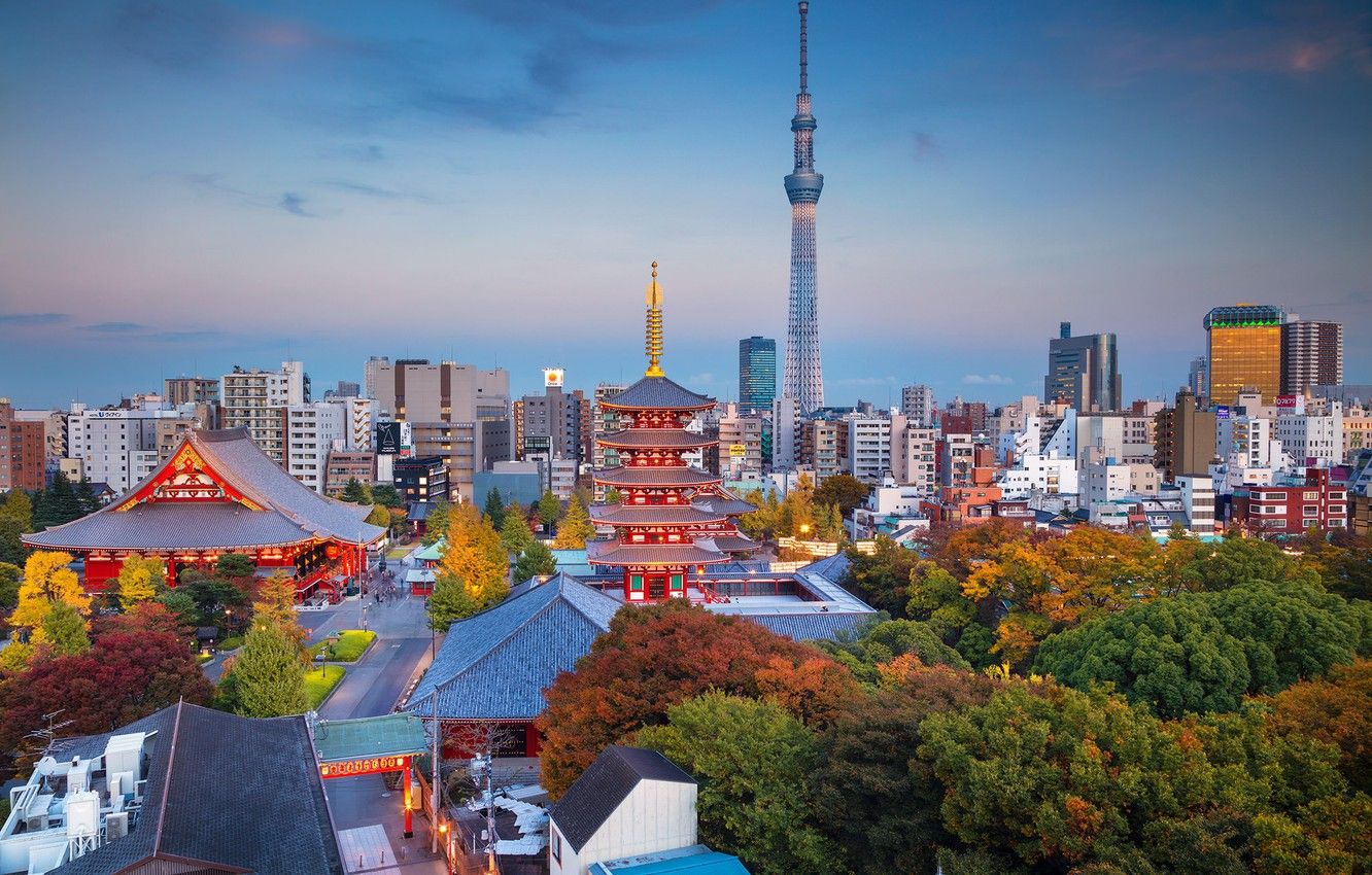 1332x850 Japan City Autumn Wallpaper