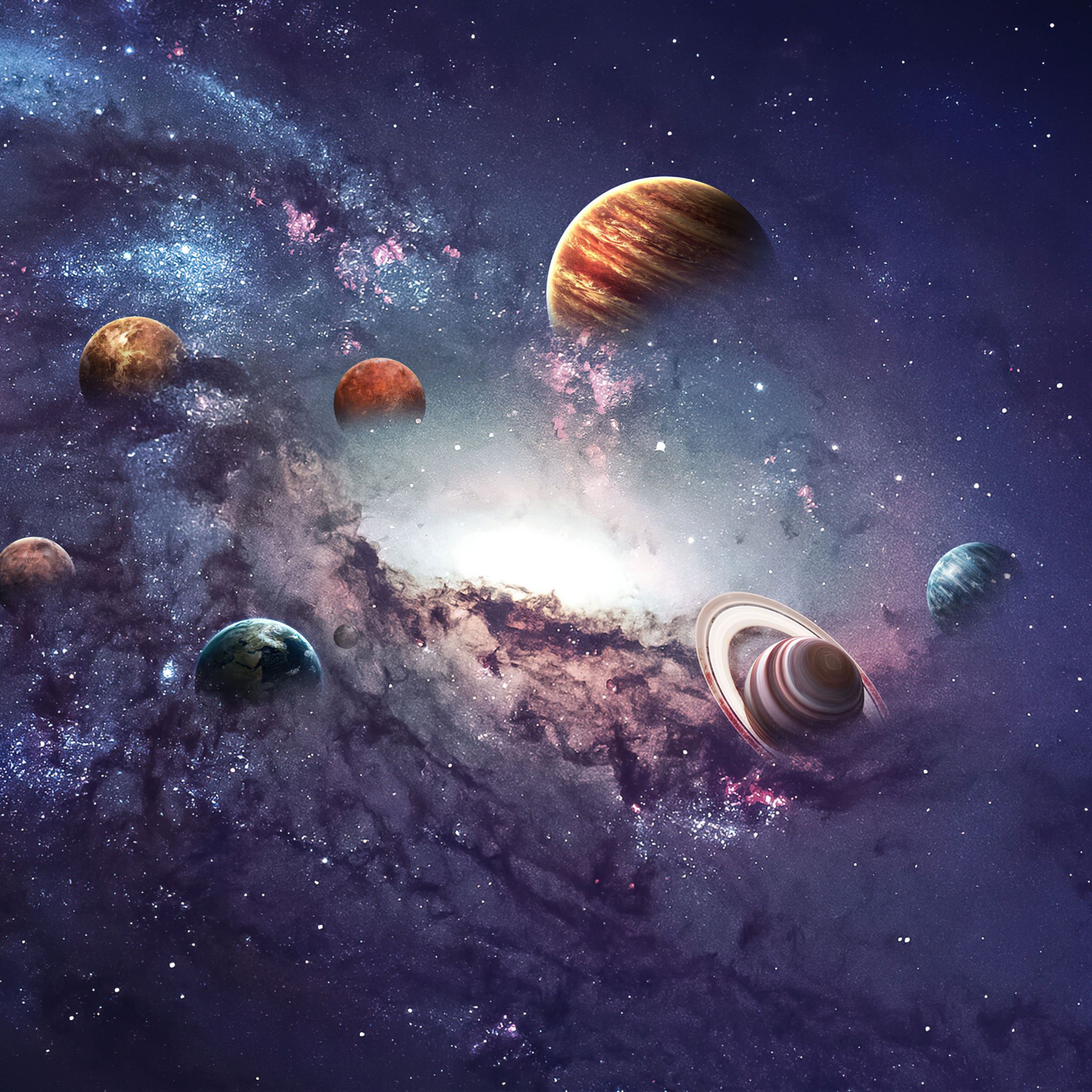 2048x2048 Solar system Planets Aesthetic 4K Wallpaper