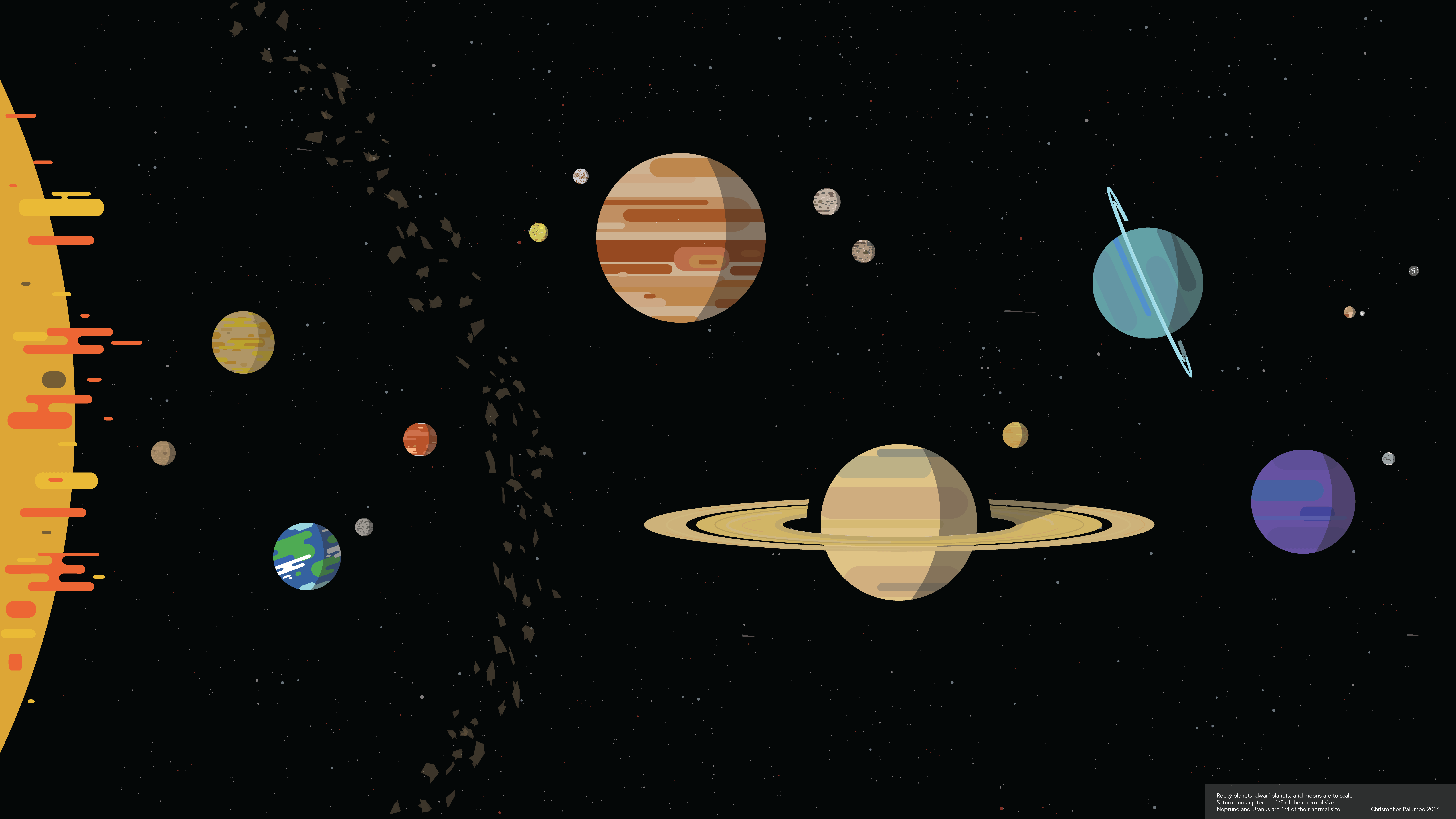 8000x4500 Stylized Scale Solar System Wallpaper (Based On Advice From R Space)
