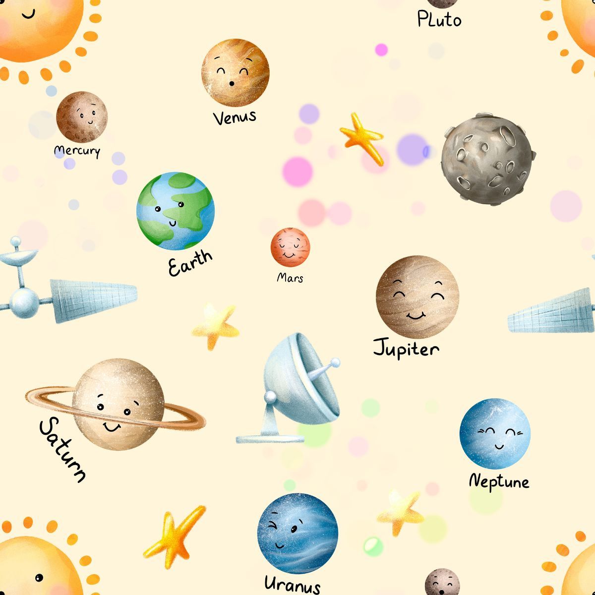 1200x1200 Cute Solar System and Planets Wallpaper®