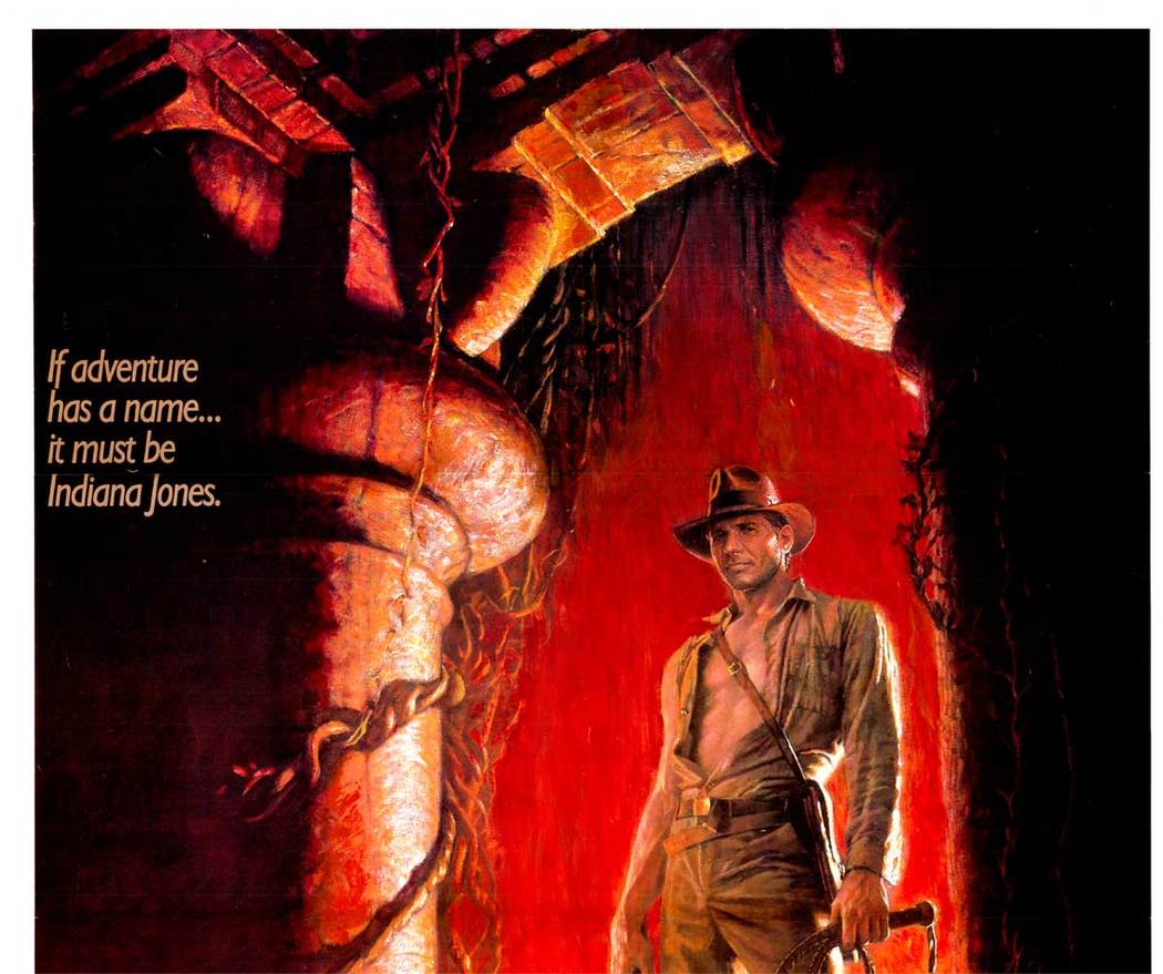 1050x879 Temple of Doom Indiana Jones. linen backed. Bruce Wolfe. The Vintage Poster