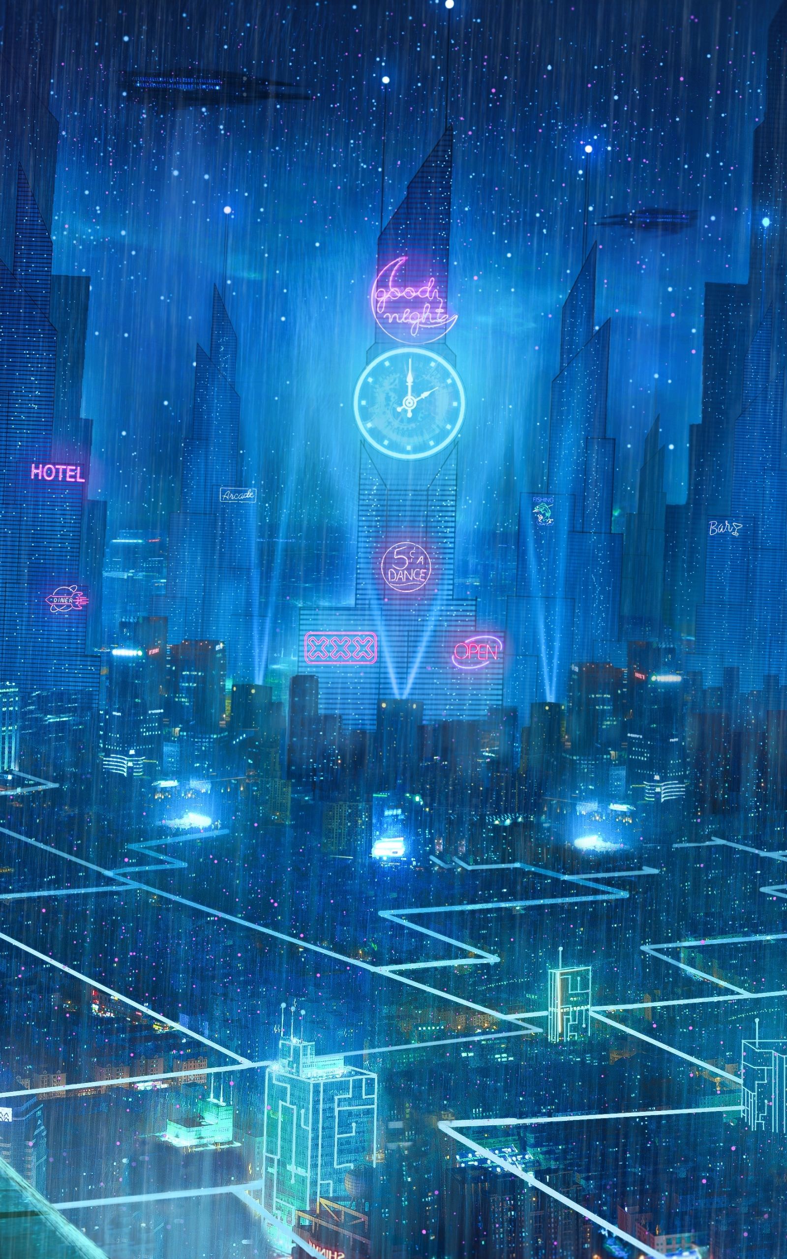 1600x2560 Phone wallpaper: Anime, Sci Fi, City, Rain, Building 1386004