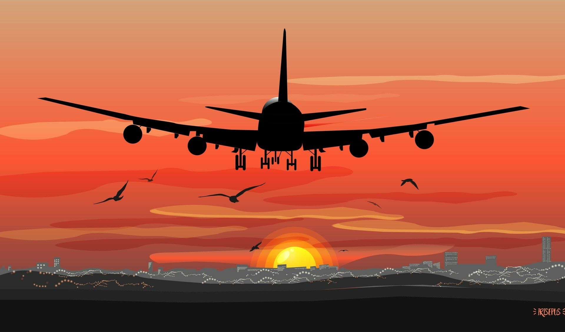 1920x1131 Sunset Soar: Artistic Aircraft HD Wallpaper