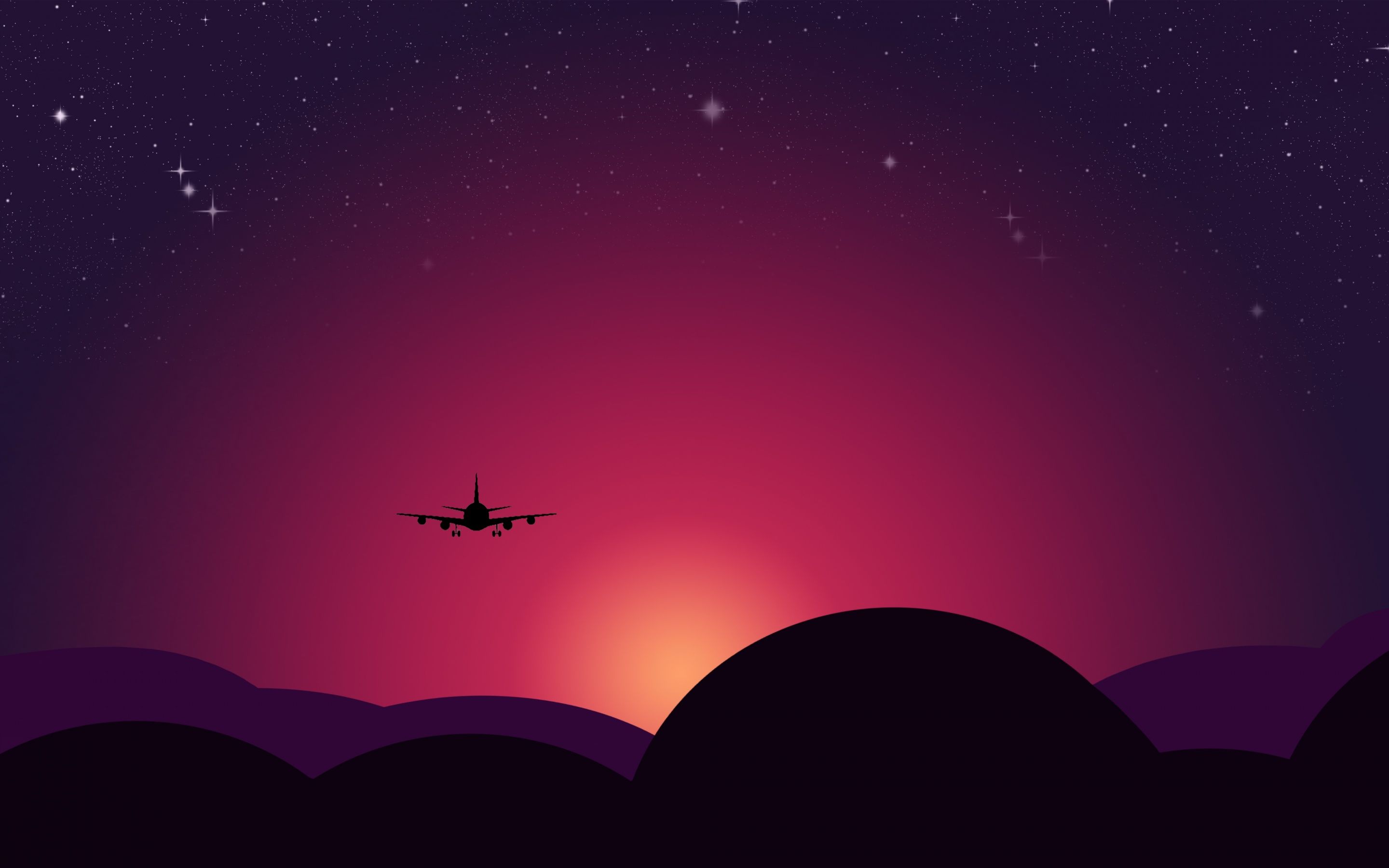 2880x1800 Plane Wallpaper 4K, Sunset, Starry sky, Illustration