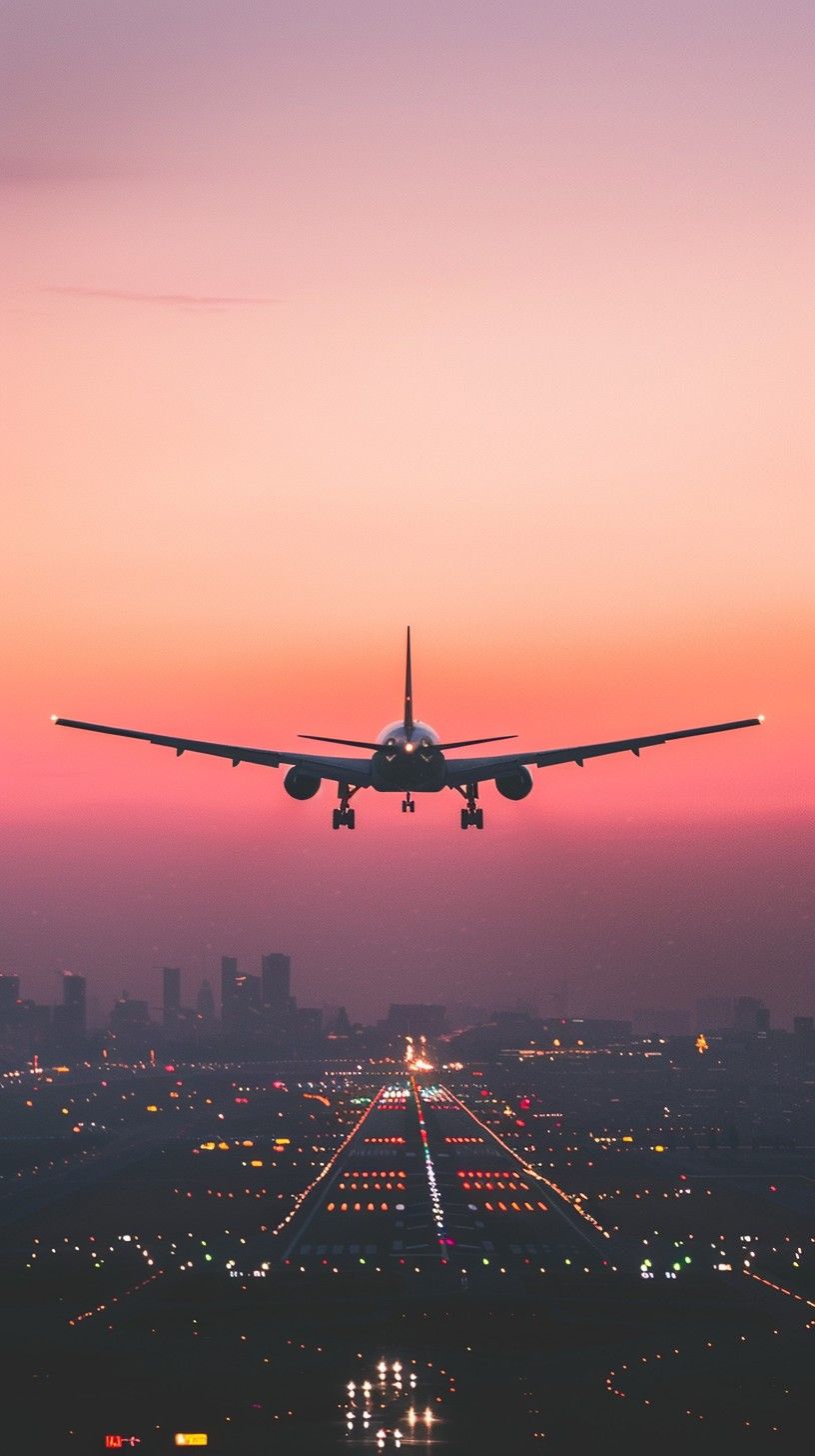 816x1456 Free Sunset Flight Landing Image, Airplane, Landing