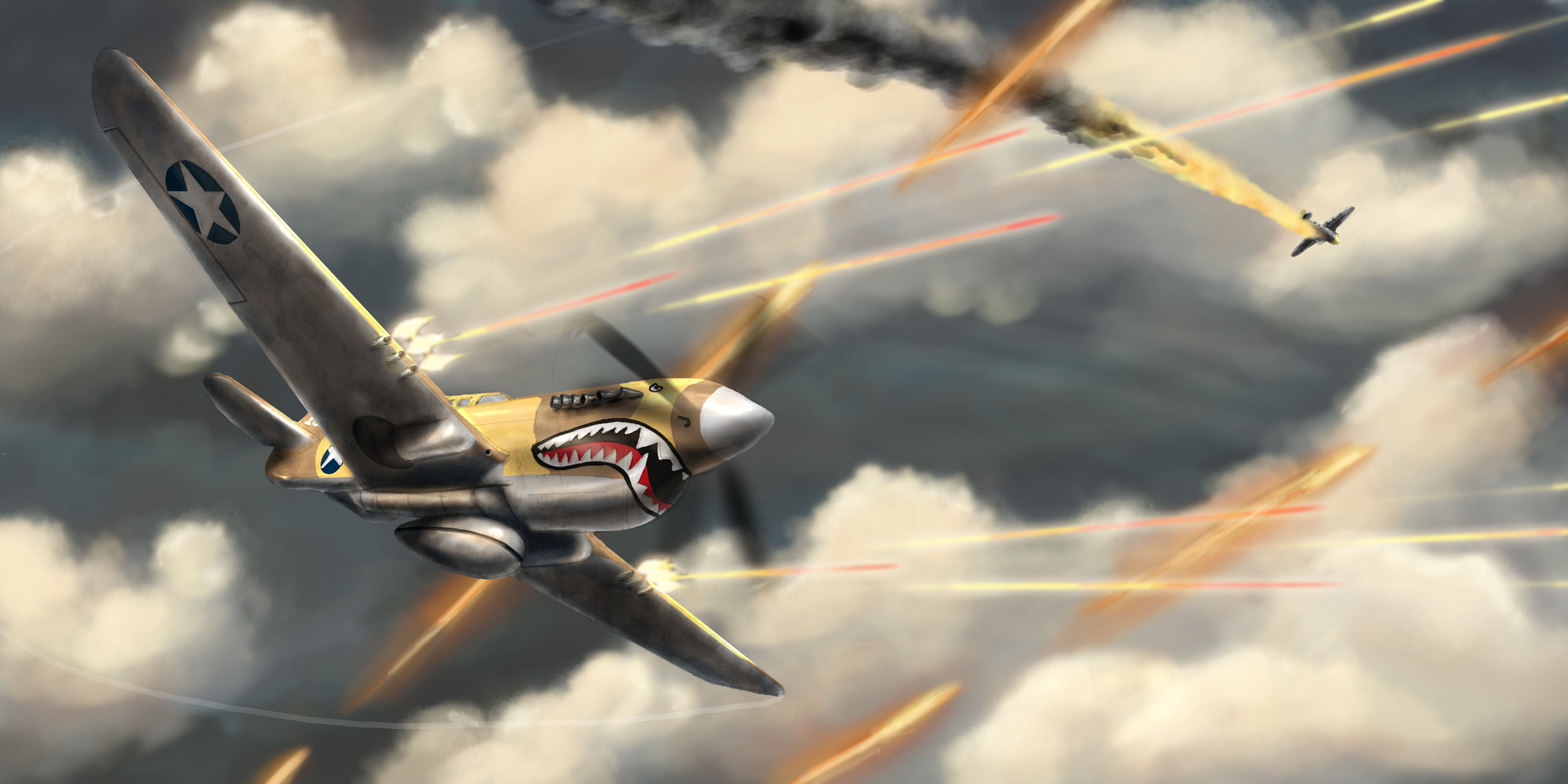 6000x3000 Wallpaper war, shark, battle, the plane, Aces High, baselineb for mobile and desktop, section авиация, resolution 6000x3000