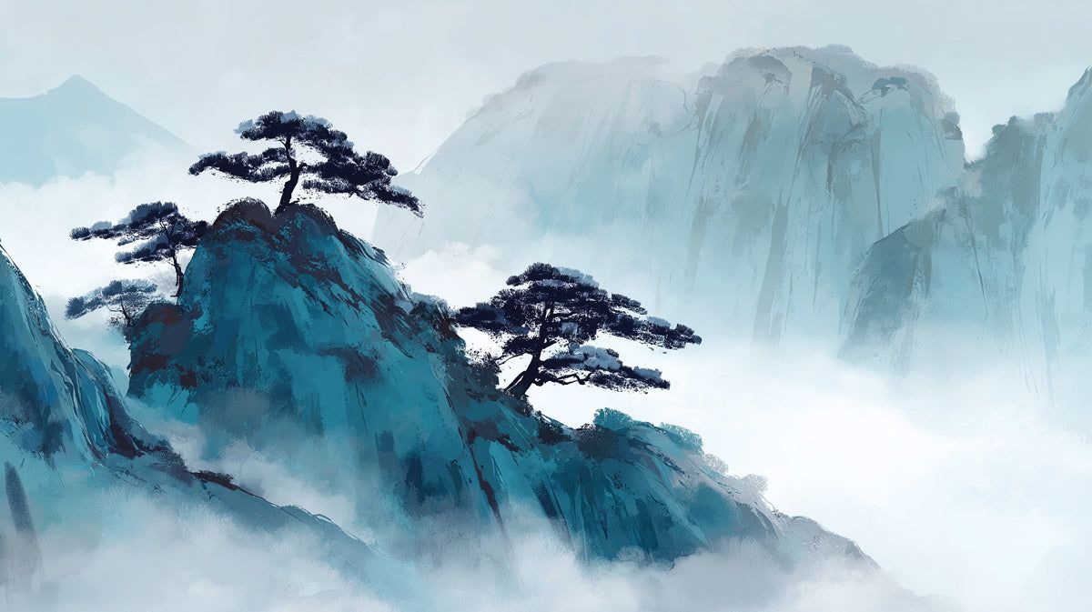 1200x673 Ink Wash Mountain Pine Mural Wallpaper