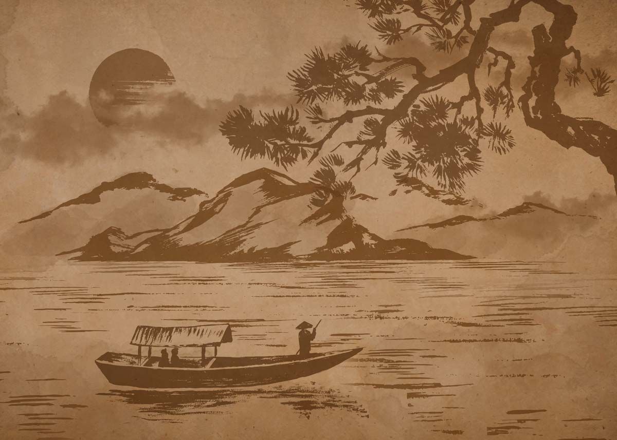 1200x857 Sumi E, East Asian Ink Wash Painting Wallpaper Mural