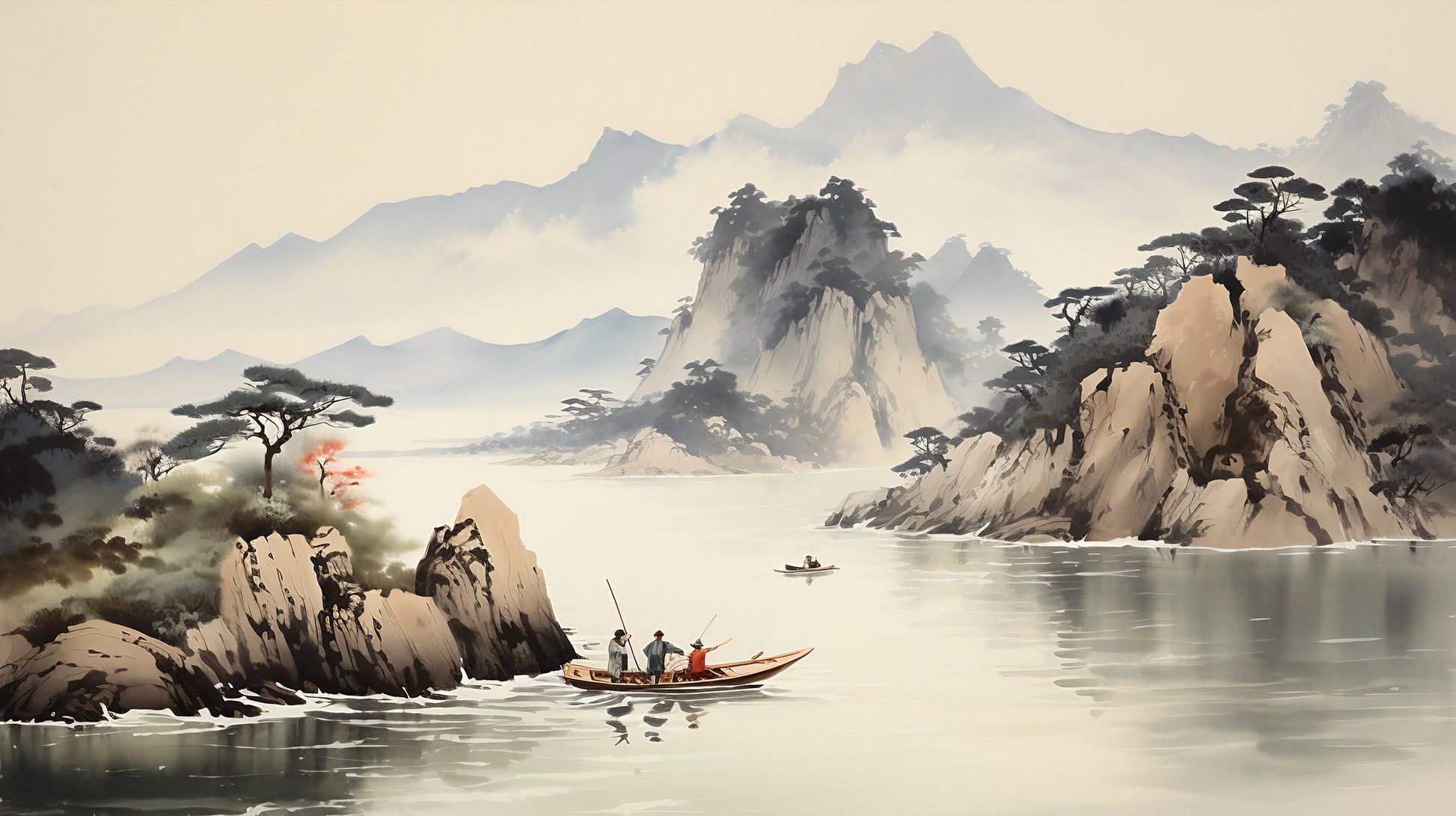 1946x1091 Chinese Ink Wash Painting Wallpaper. Self Adhesive Decor