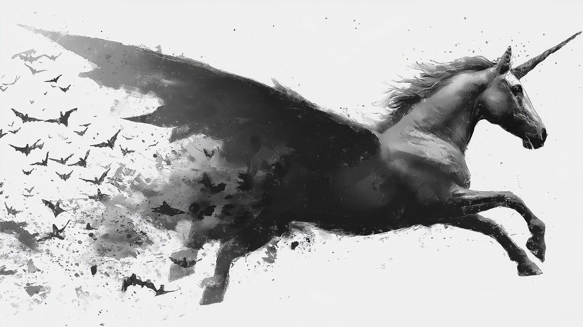 1200x673 Winged Unicorn Ink Wash Mural Wallpaper