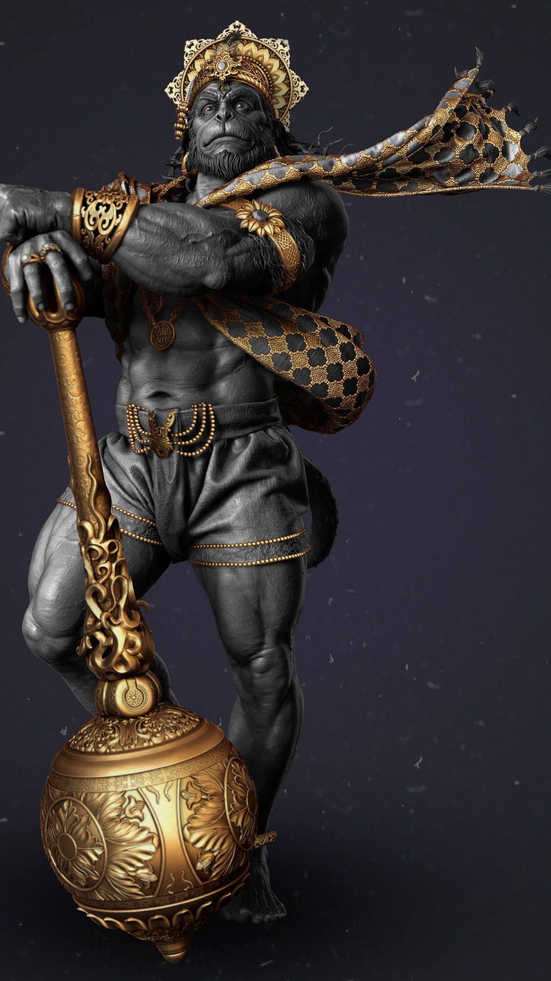 1080x1920 Download Hindu God Hanuman Black And Gold Wallpaper