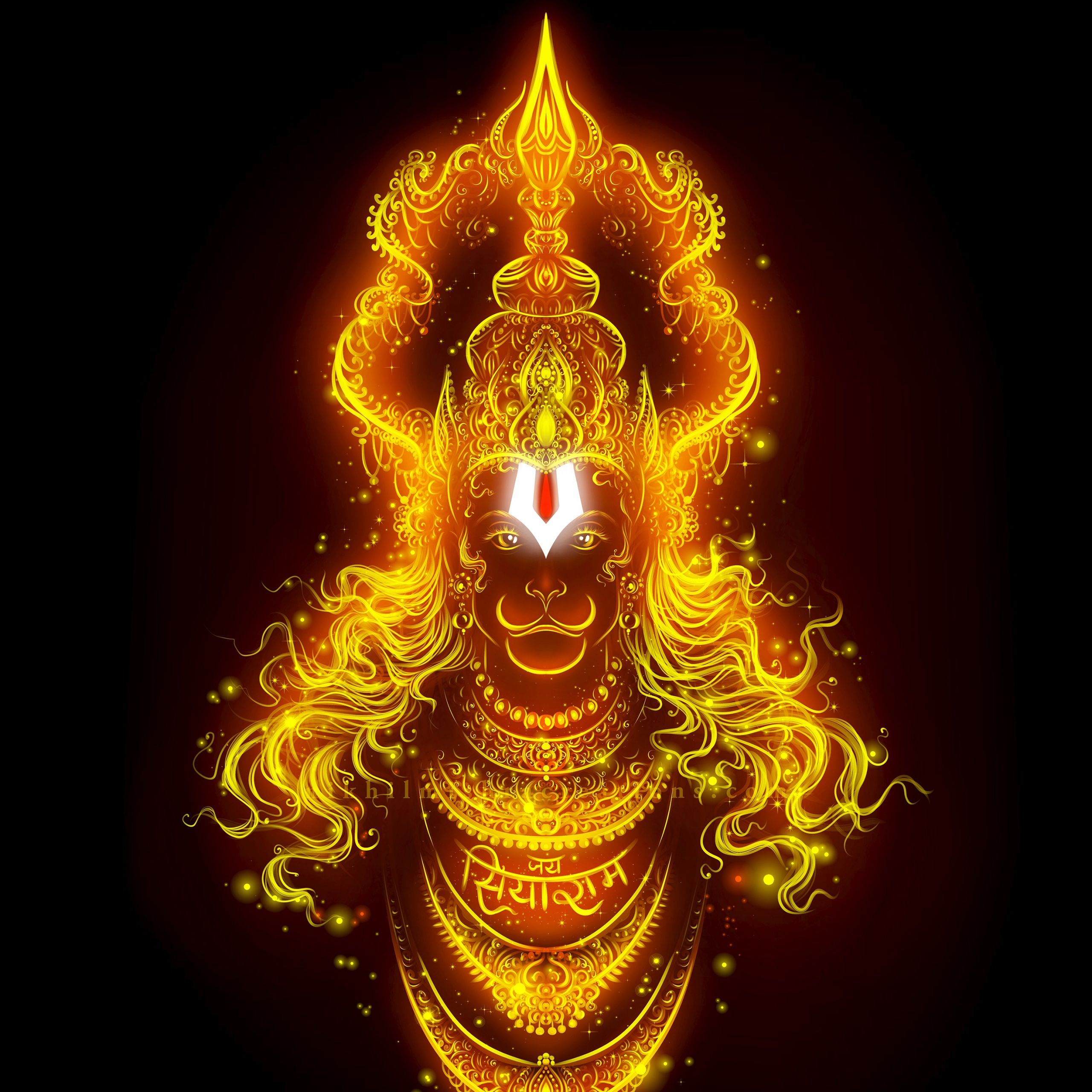 2560x2560 Lord Hanuman Wallpaper 4K, Glowing, Bajrangbali, Hindu God