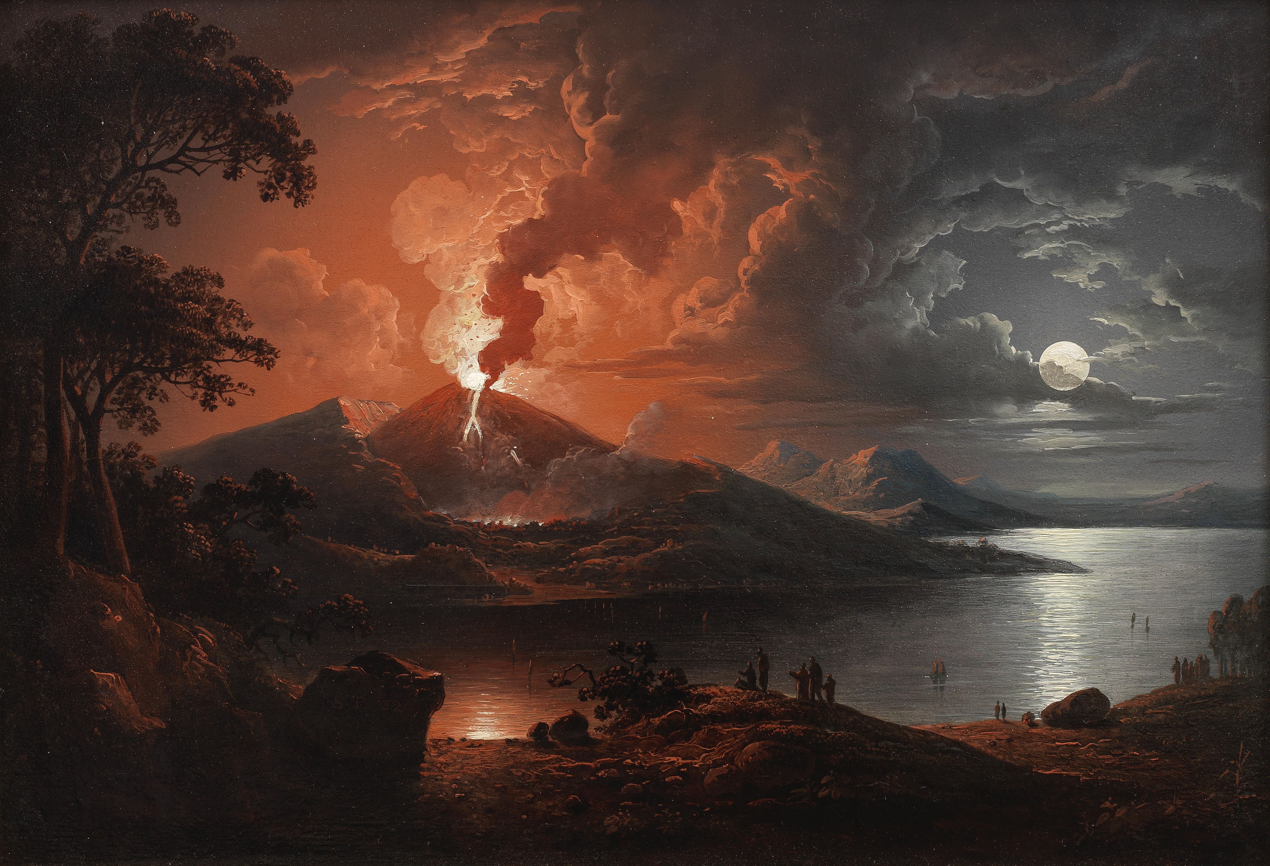 4224x2880 Sebastian Pether. Vesuvius erupting by moonlight (1825)