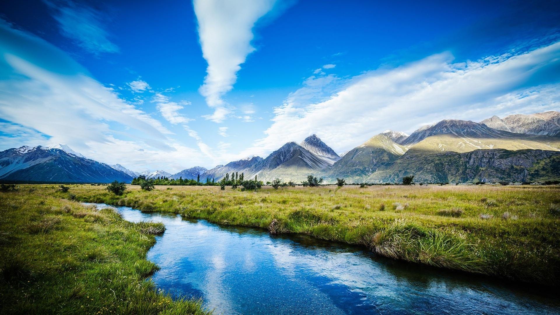1920x1080 Mountains, Hill, And A River (reflectance) / Good