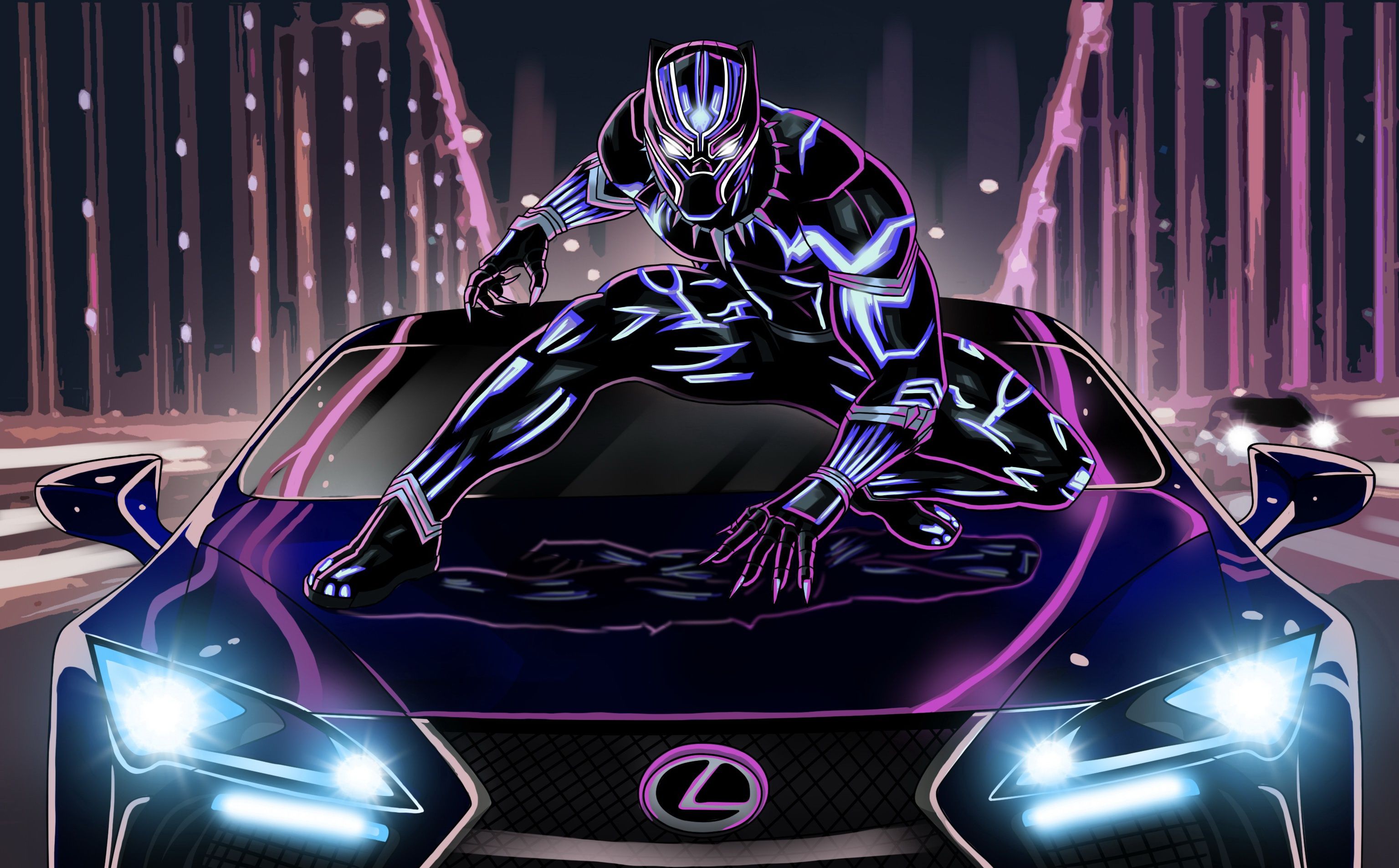 3071x1905 Wallpaper Lexus, Neon, artwork, Black Panther for mobile and desktop, section фантастика, resolution 3071x1905