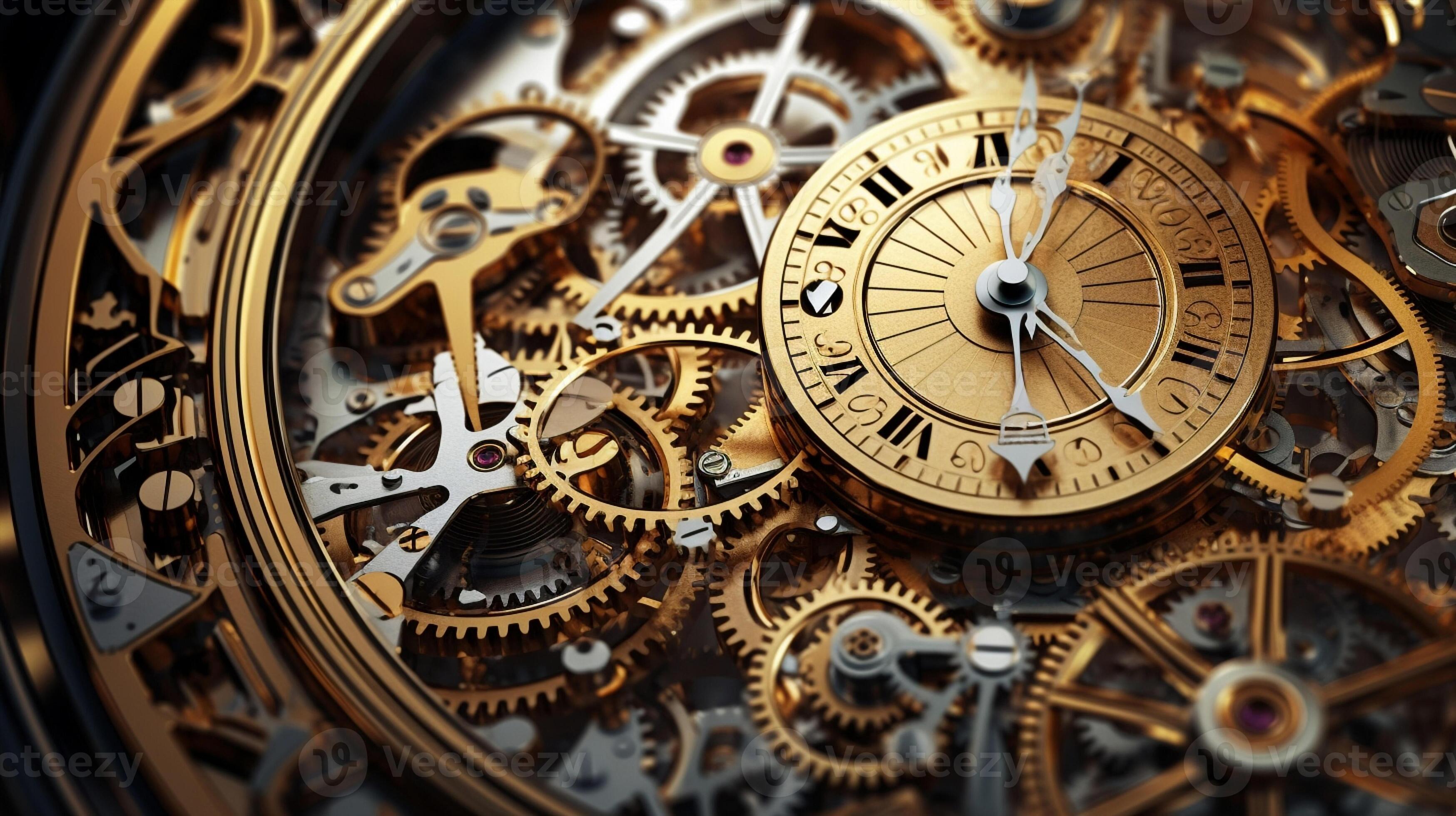 3497x1960 AI Generated Wheel machine ancient metal clock old minute technology circle clockwork macro detail inside watch mechanic time gears vintage antiquity