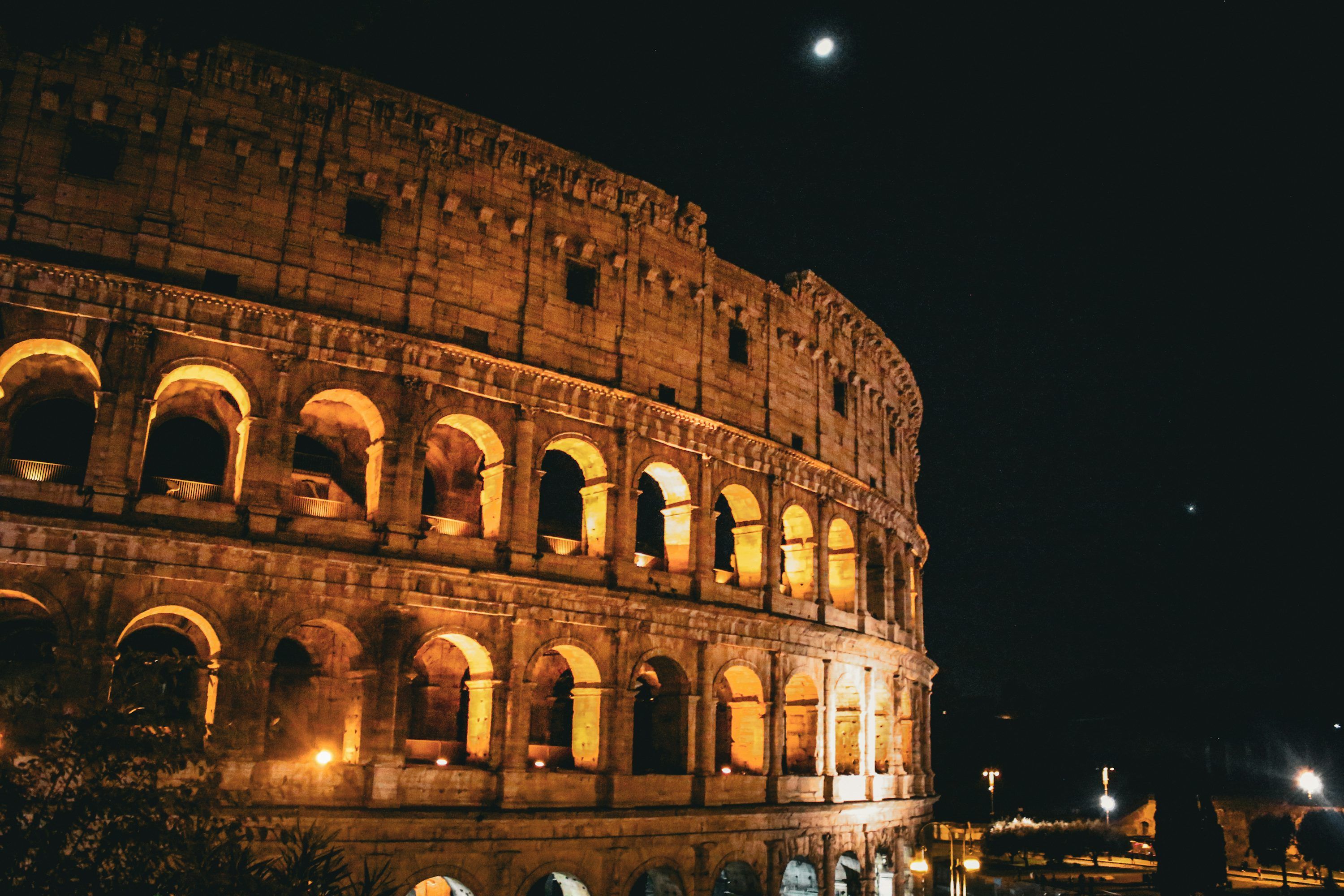 3000x2000 A full view of an ancient building at night photo