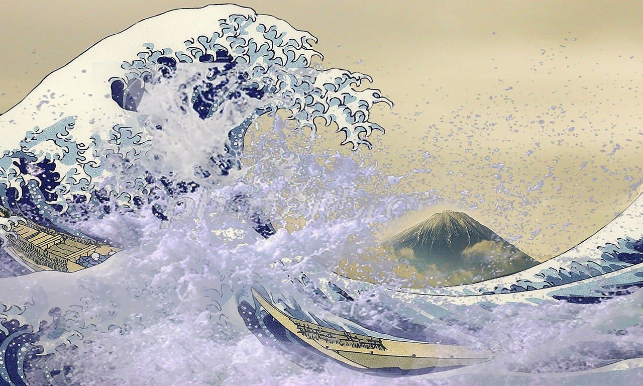 1280x768 Download Hokusai Thirty Six Views Of Mount Fuji Wave. Royalty Free Stock Illustration Image