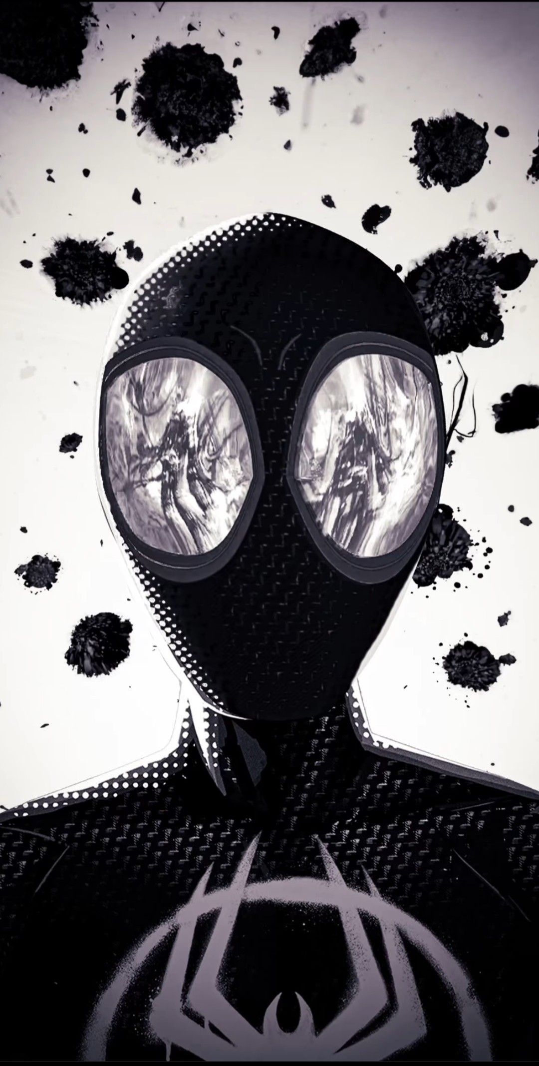 1080x2134 Miles Morales black and white portrait from Spiderman Across the spider verse Wallpaper