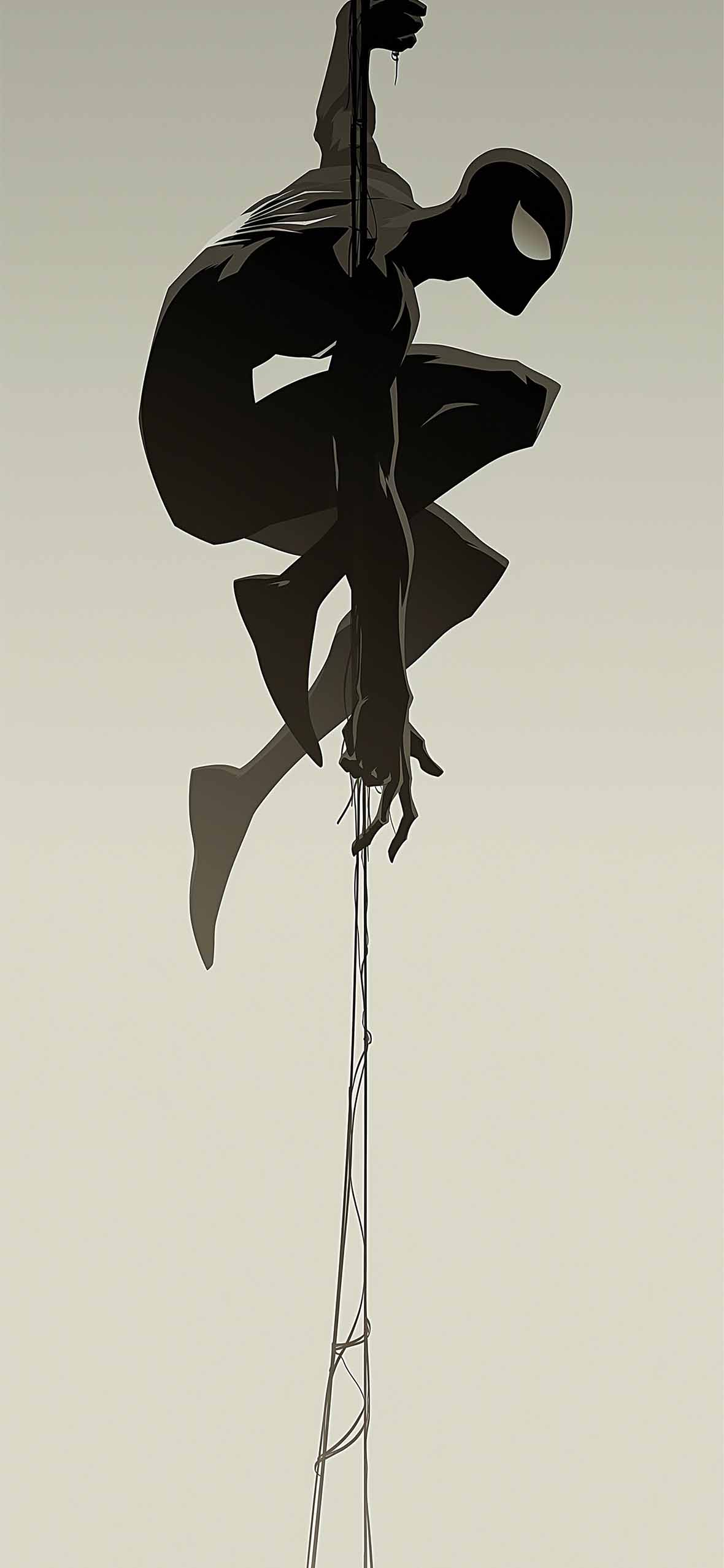 1180x2554 Spider Man Black Silhouette Grey Marvel Wallpaper IPhone HD