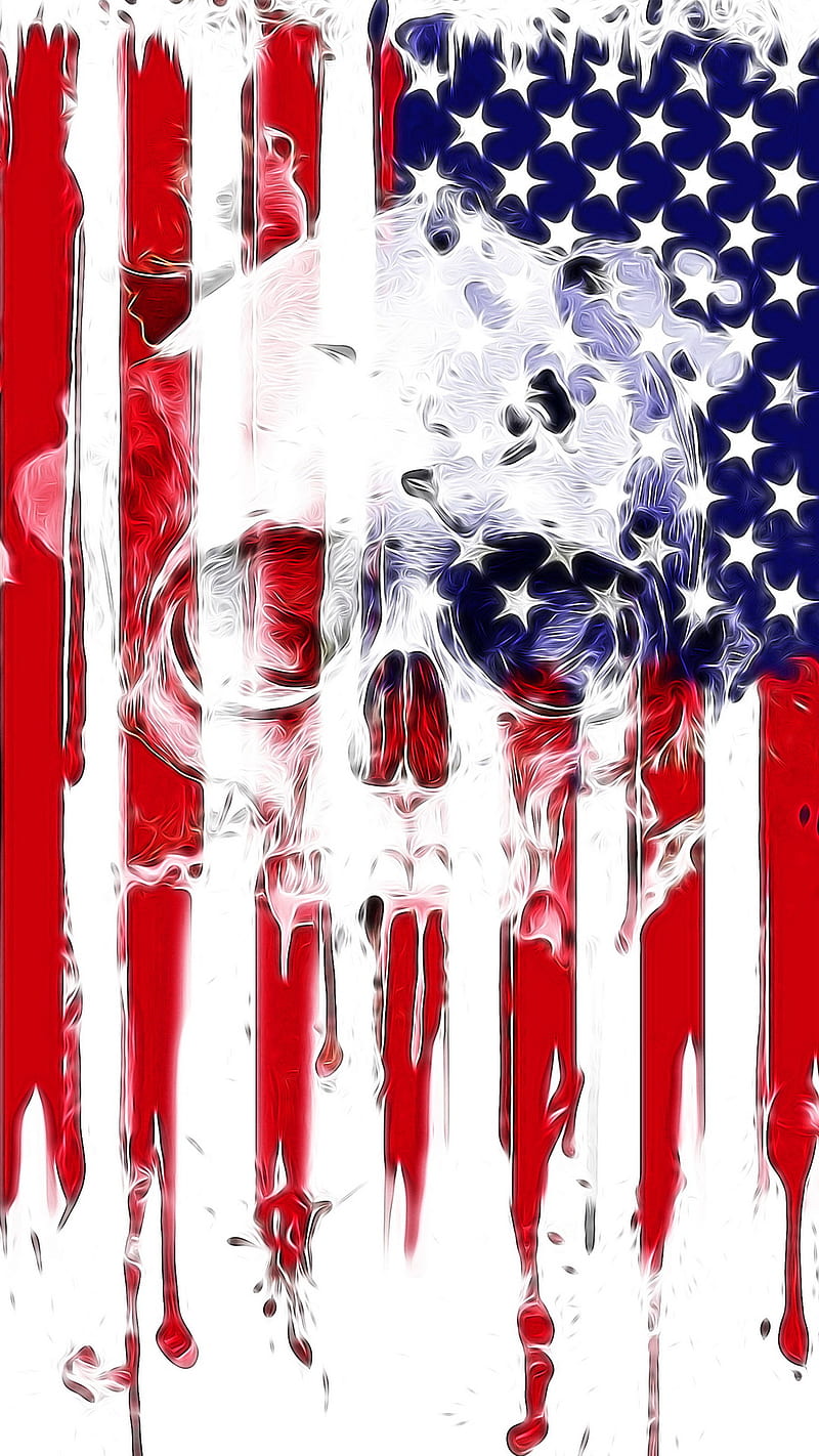 800x1422 Us Skull, abstract, art, blue, flag, paint, red, usa, HD phone wallpaper