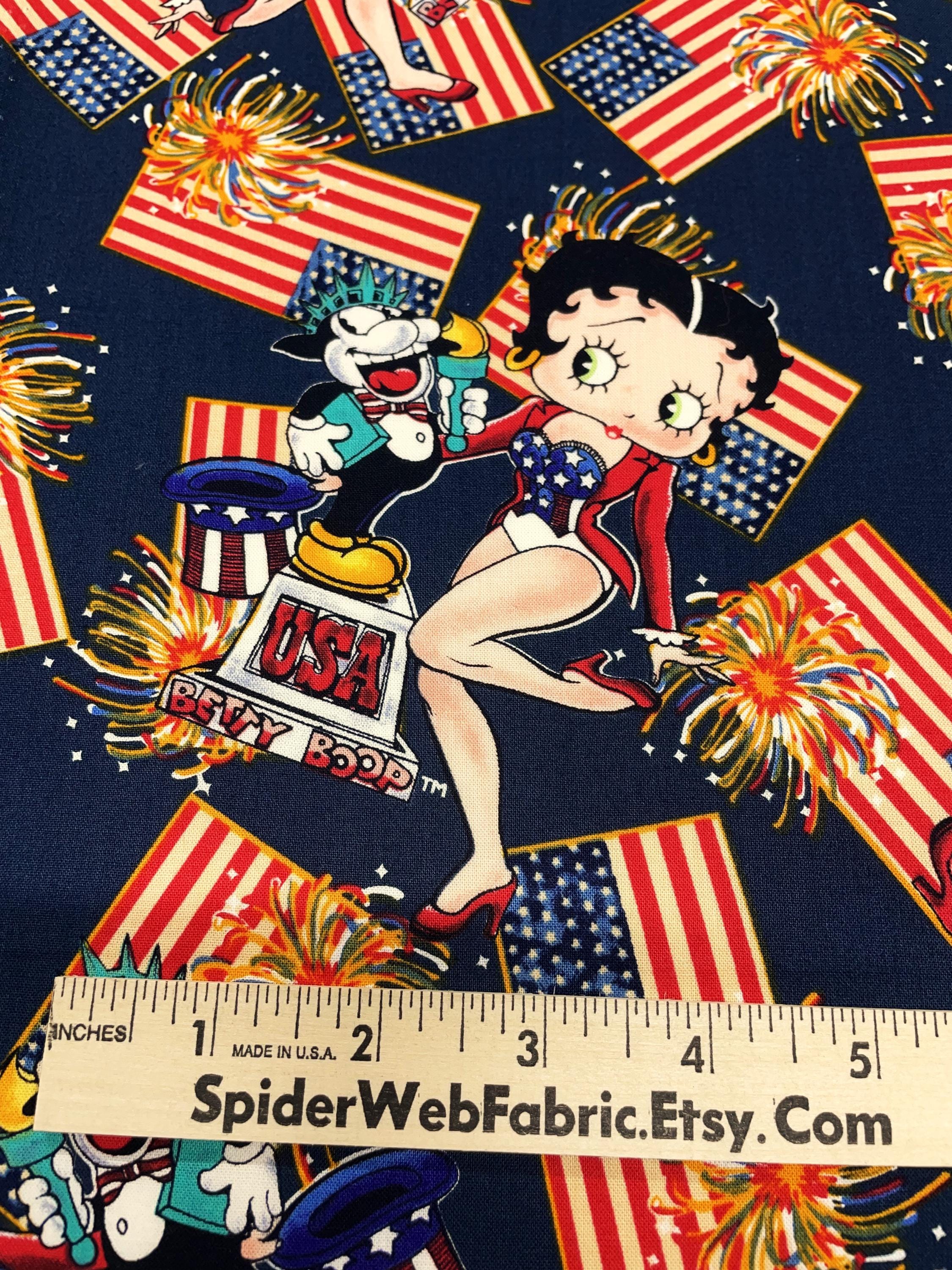 2250x3000 Vintage BETTY BOOP 4th of July Fabric Rare! w/ Cartoon Dog BIMBO U S Flag American Fireworks 100% Cotton Quilt Shop Quality F Q 18 x 22