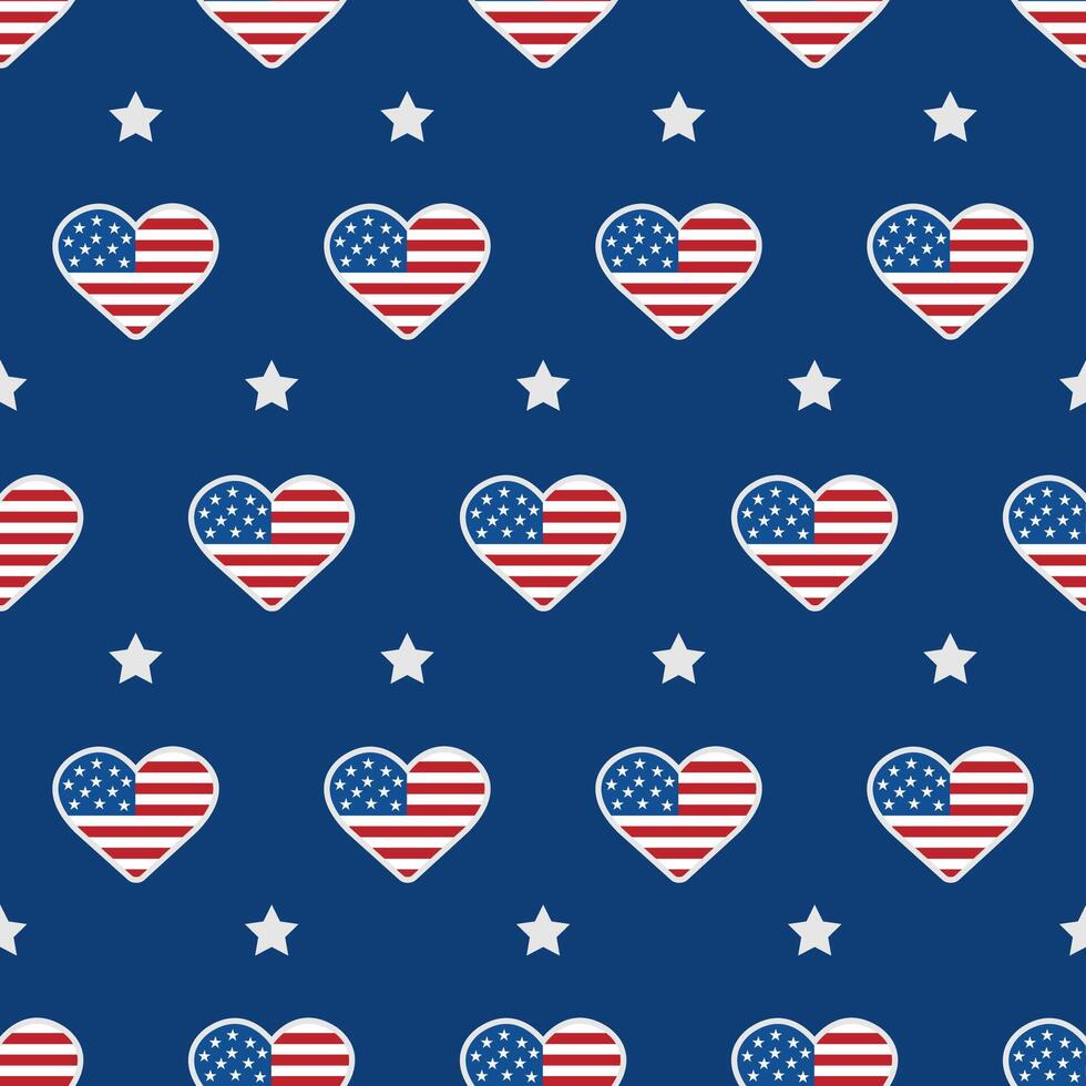 980x980 Independence Day of USA. Seamless pattern with hearts. Holiday background for 4th of July celebration. National Freedom Day. illustration in flat cartoon style