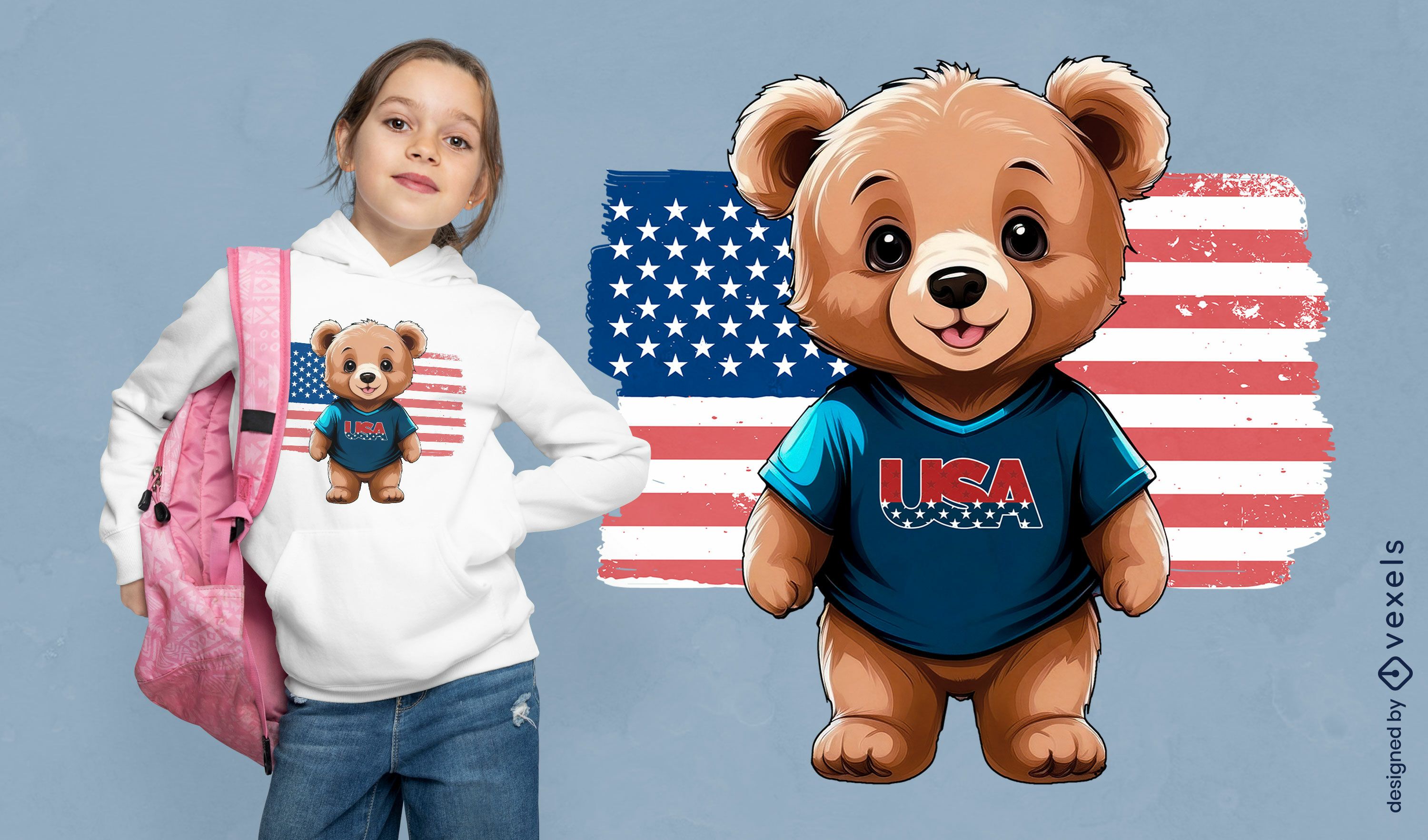 3000x1765 USA Bear T Shirt Design PSD Editable Template